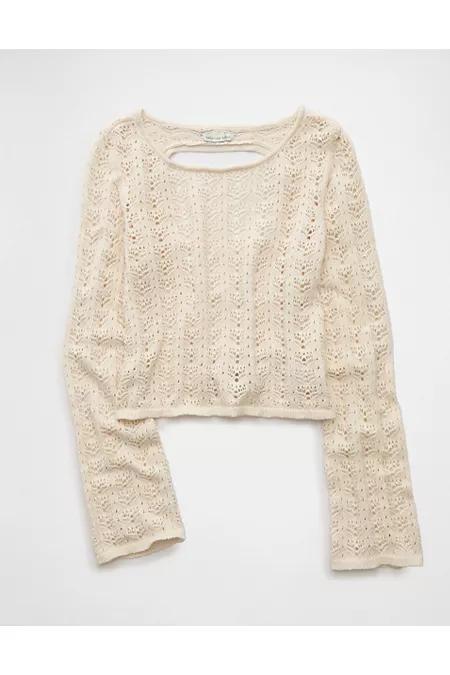 AE Lace-Up Back Crochet Sweater Product Image