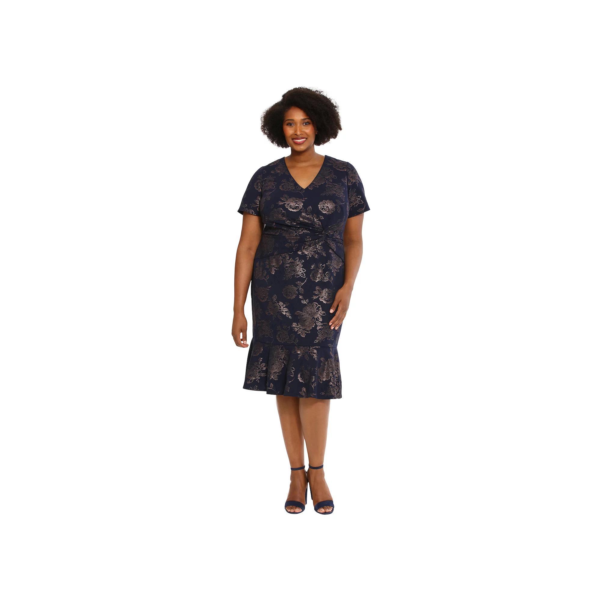 Plus Size London Times Side Twist Flounce Hem Sheath Dress, Women's, Size: 18 W, Blue Rose Product Image