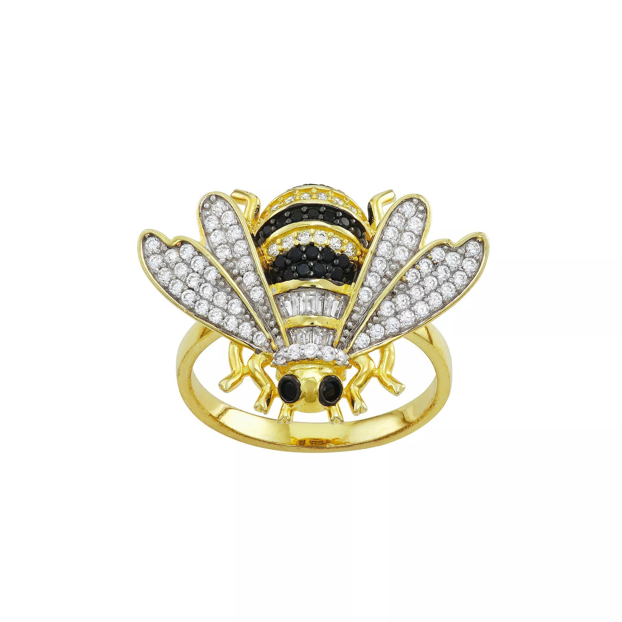 Designs by Gioelli Sterling Silver Lab-Created White Sapphire Bee Ring, Women's, Size: 9 Product Image