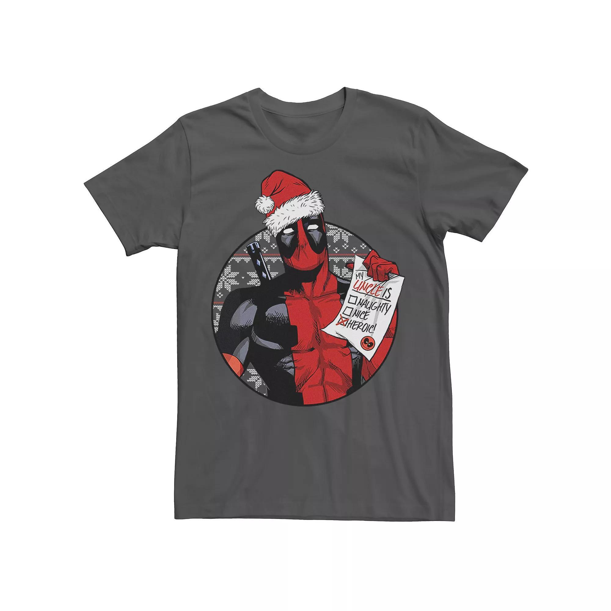 Men's Marvel Deadpool List Uncle Is Heroic Christmas Tee, Size: XXL, Grey Product Image