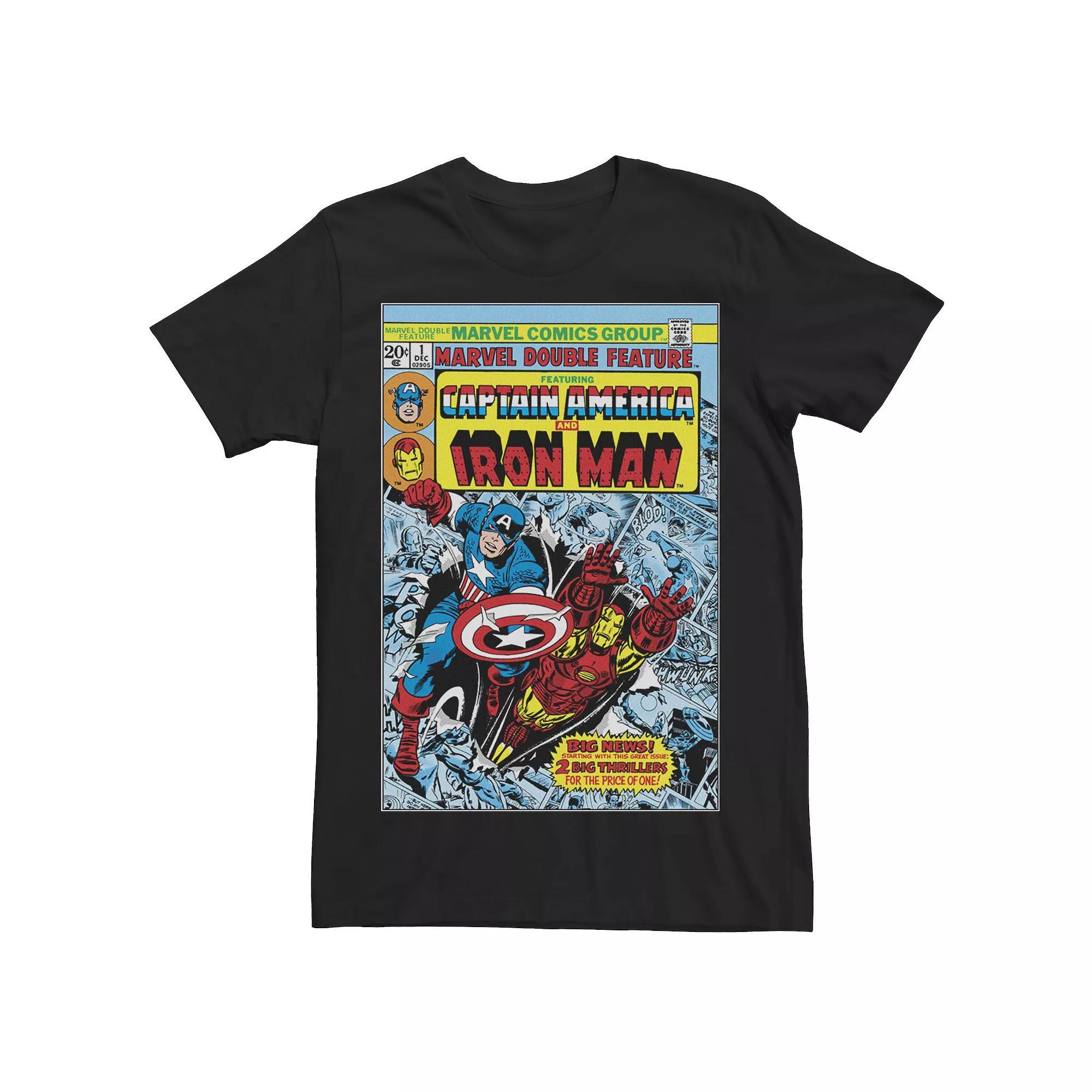 Men's Marvel Captain America And Iron Man Double Feature Comic Tee, Size: Large, Black Product Image