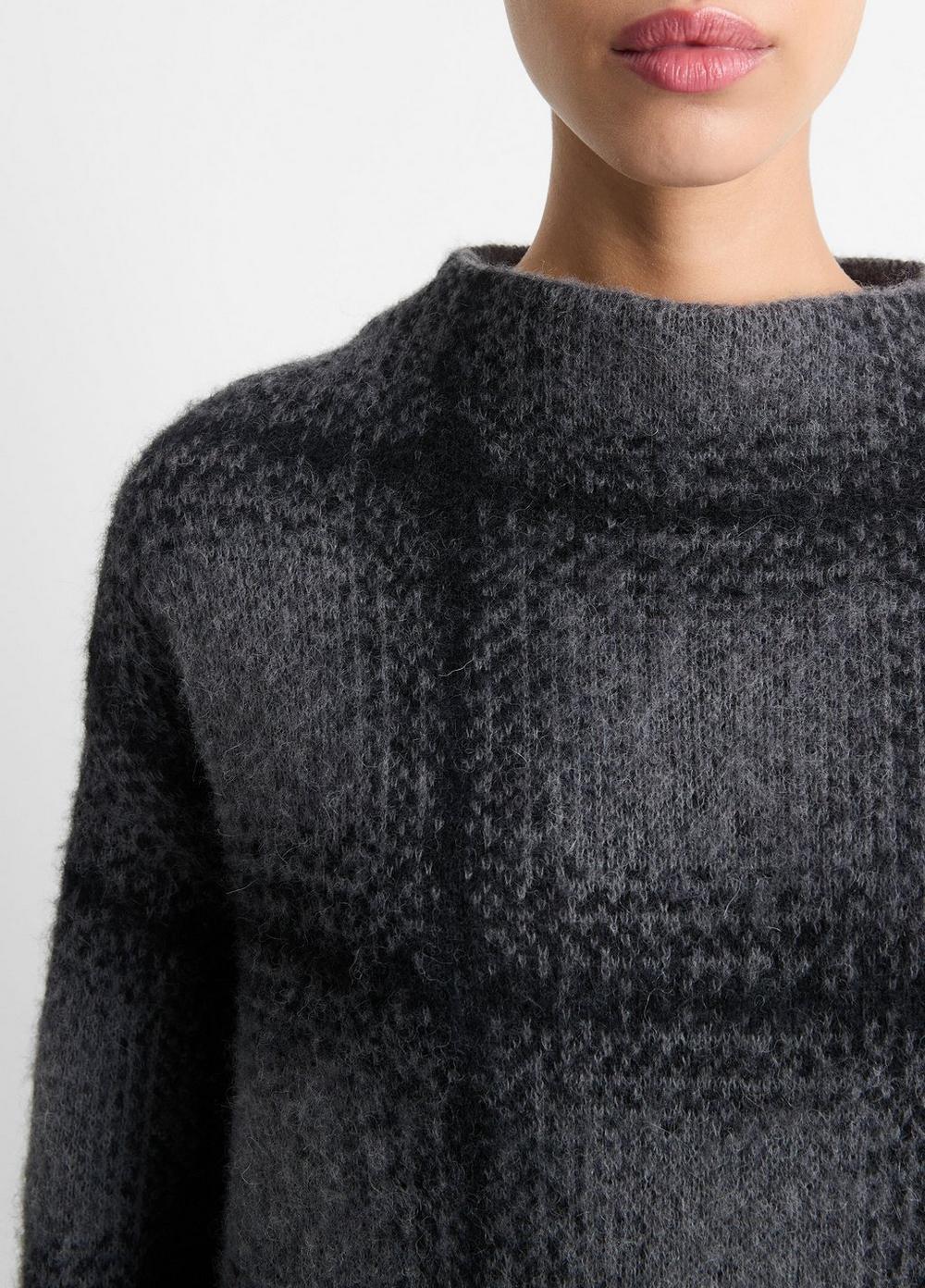 Womens Shadow Plaid Funnel Neck Sweater, Juniper Combo, Size S Vince Product Image