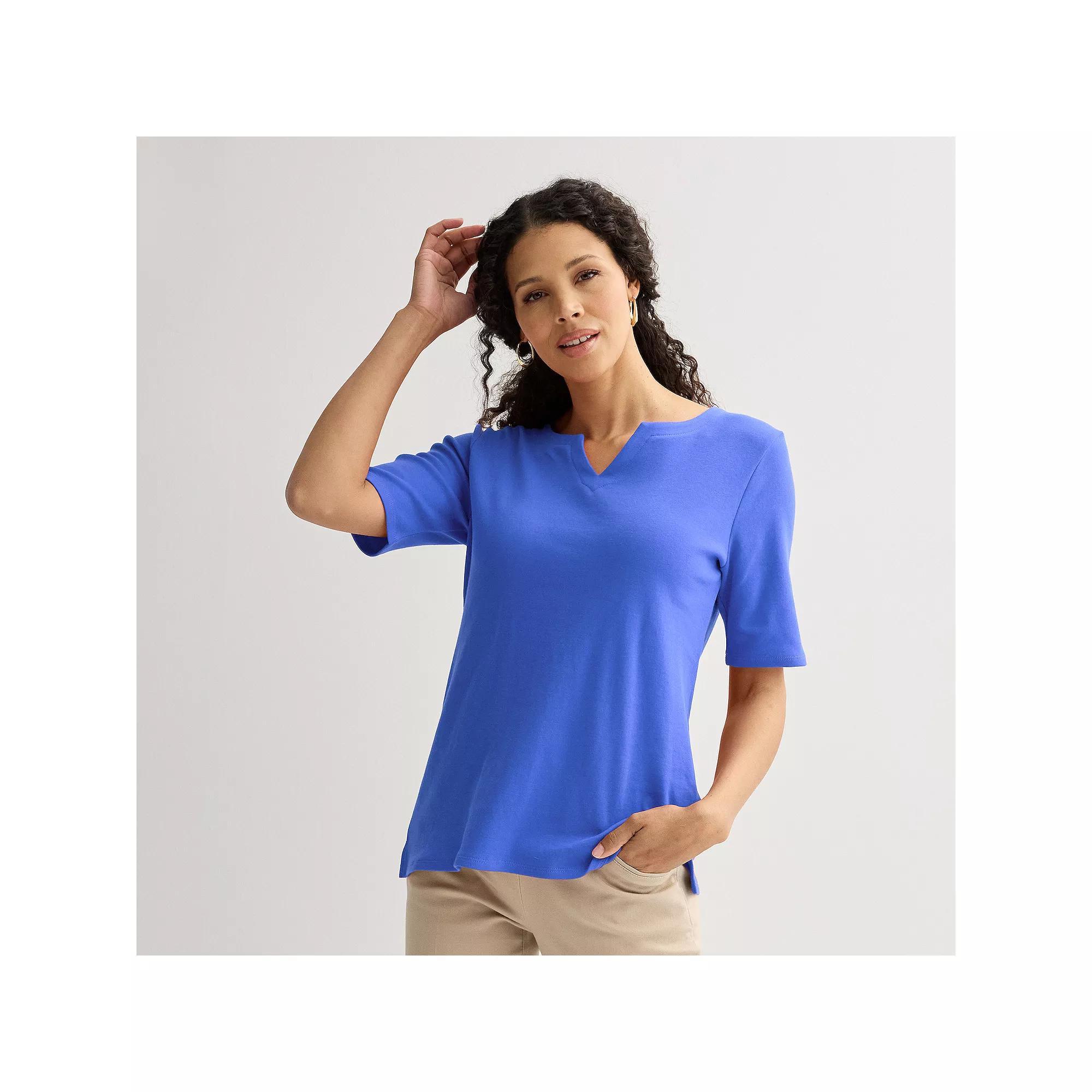 Petite Croft & Barrow® Elbow Sleeve Splitneck Top, Women's, Size: Medium Petite, Xander Purple Product Image