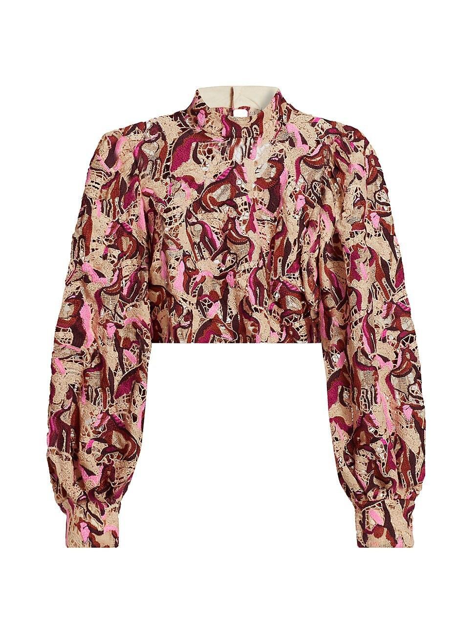 Womens Embroidered Horses Guipure-Lace Blouse Product Image