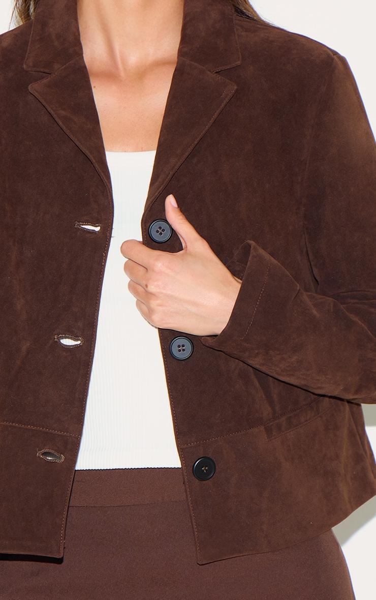 Brown Faux Suede Cropped Blazer Product Image