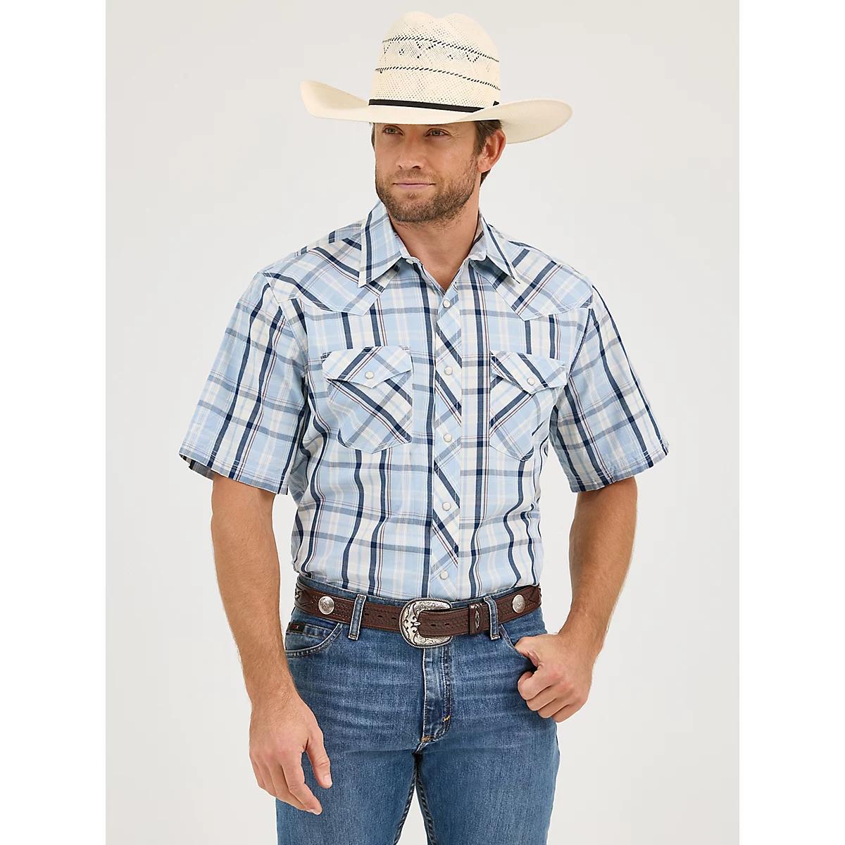 Men's 20X® Competition Advanced Comfort Short Sleeve Western Snap Shirt in Sky Plaid Product Image