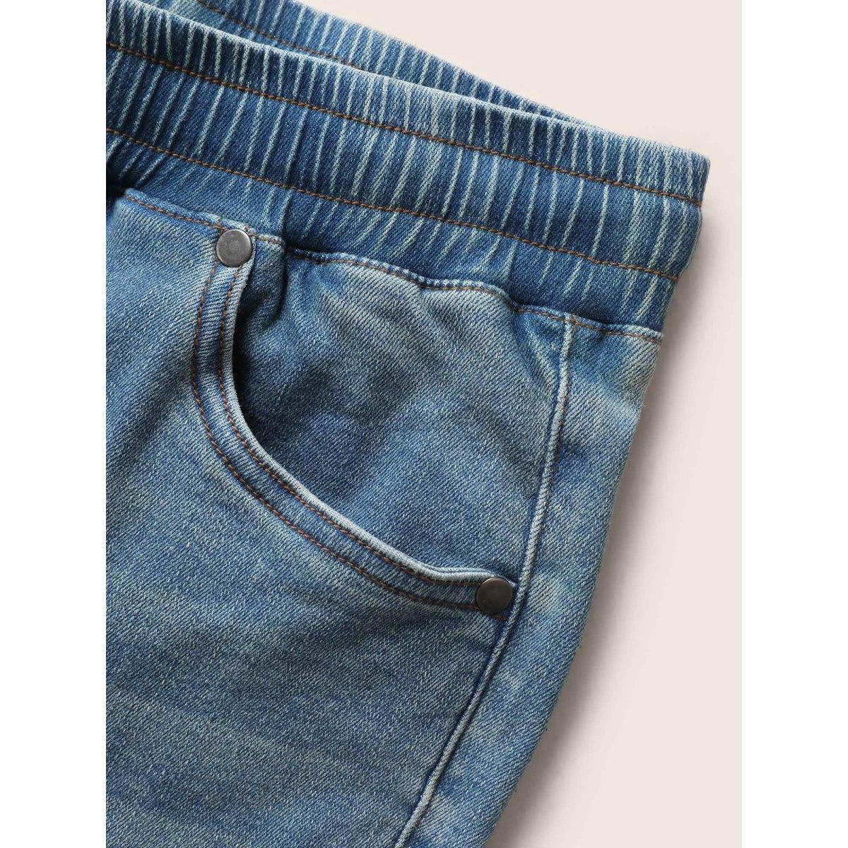 Plus Size Light Wash Drawstring Cropped Wide Leg Jeans Women Denimblue Casual Drawstring High stretch Slanted pocket Jeans BloomChic 14/1X Product Image