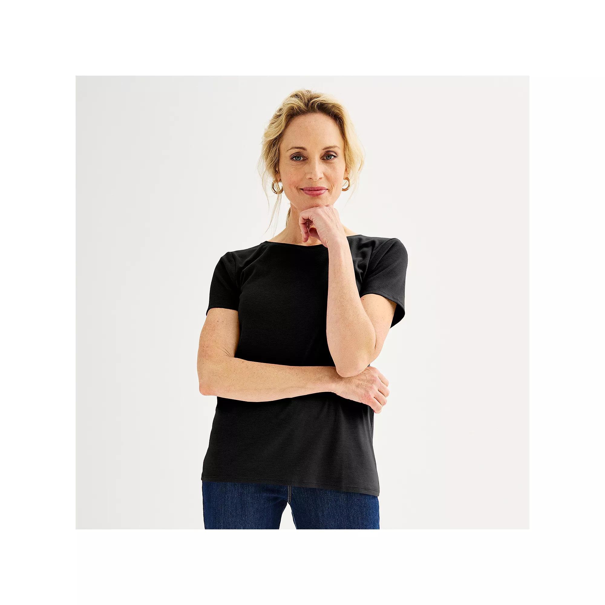 Women's Croft & Barrow® Essential Crewneck Tee, Size: XL, Black Product Image