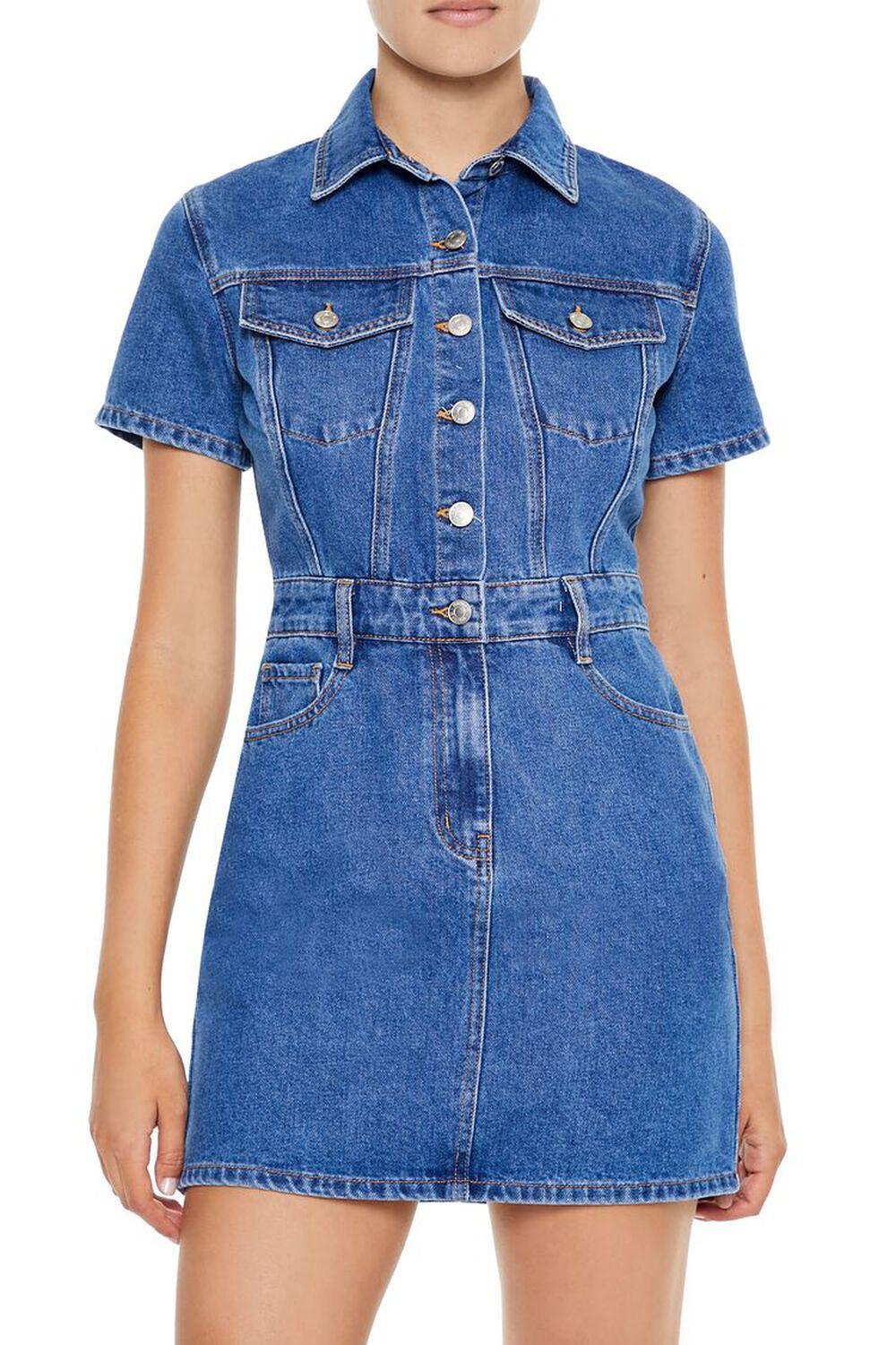 Denim Button-Front Mini Dress | Forever 21 Product Image