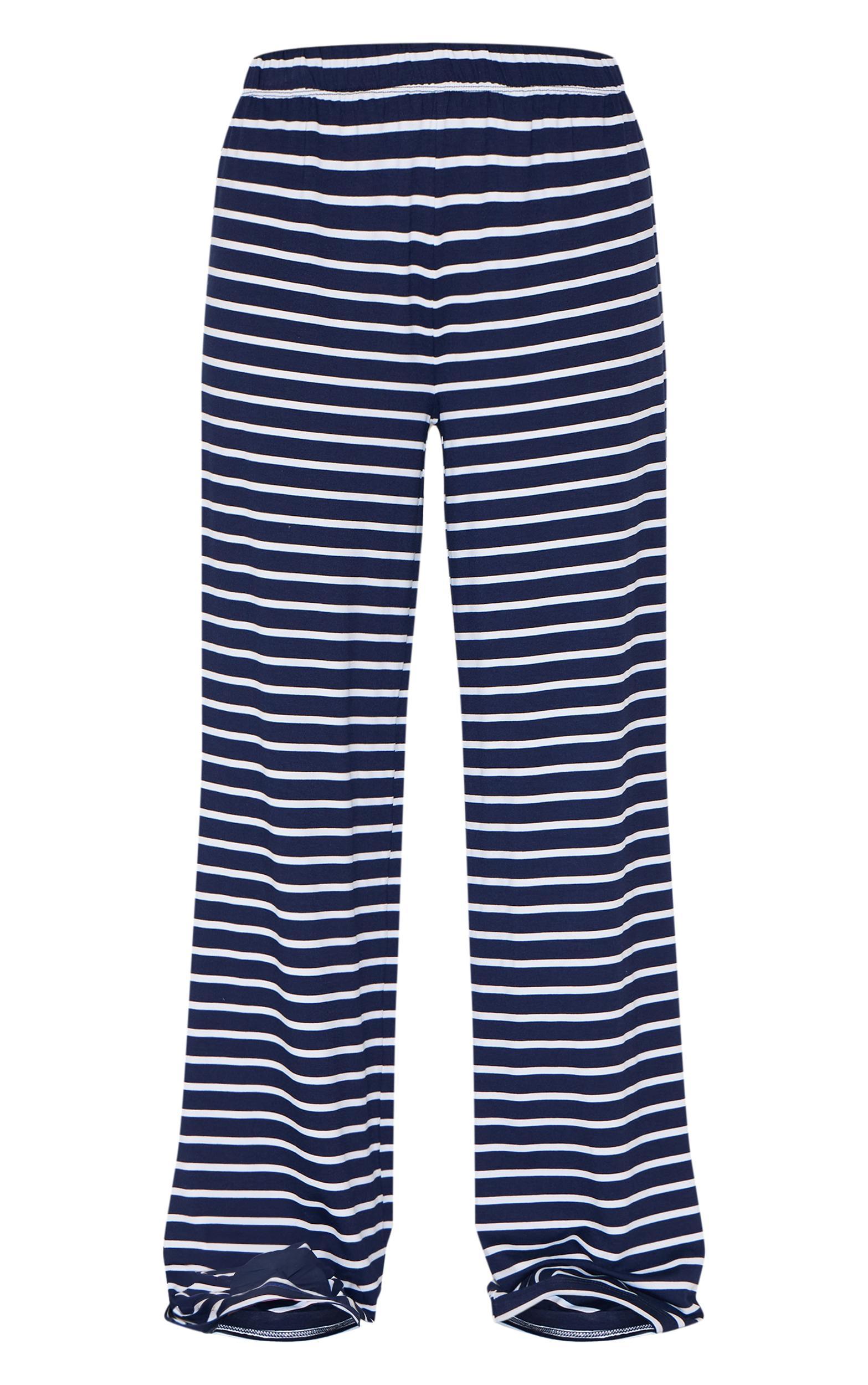 Navy Striped Wide Leg Pants Product Image