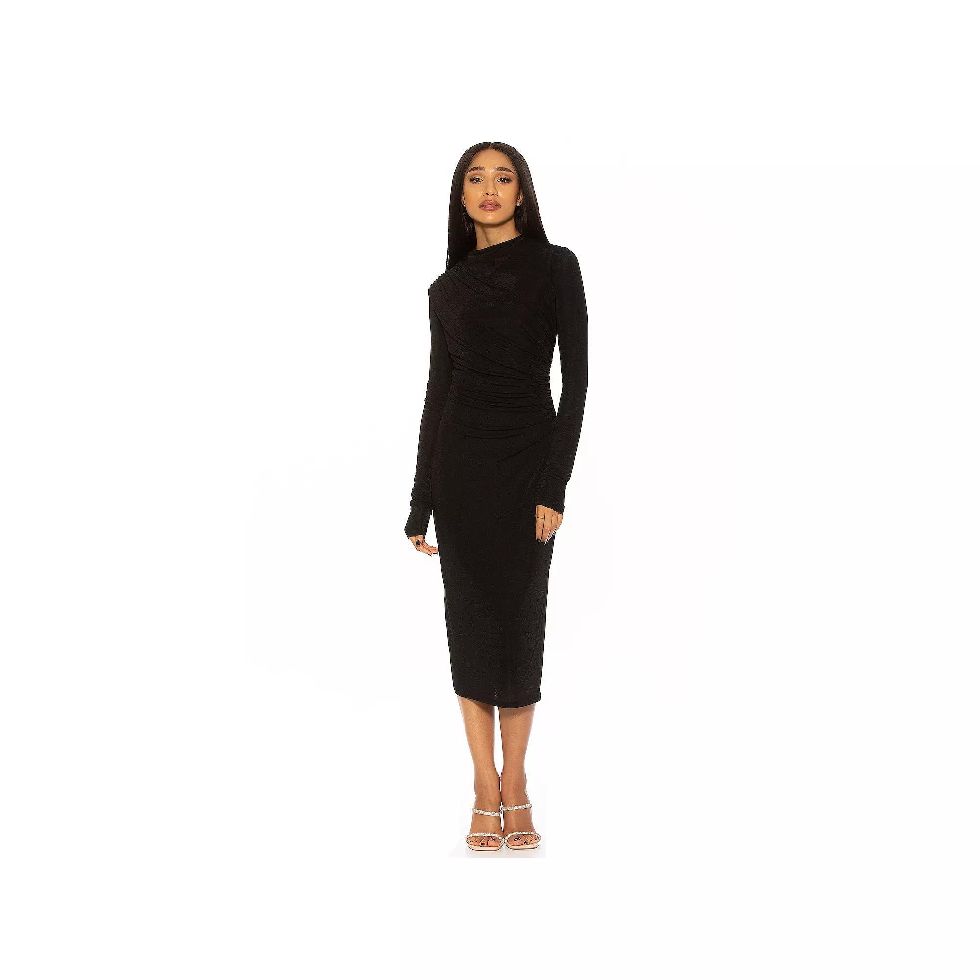 Women's ALEXIA ADMOR Draped Midi Sheath Dress, Size: Large, Black Product Image