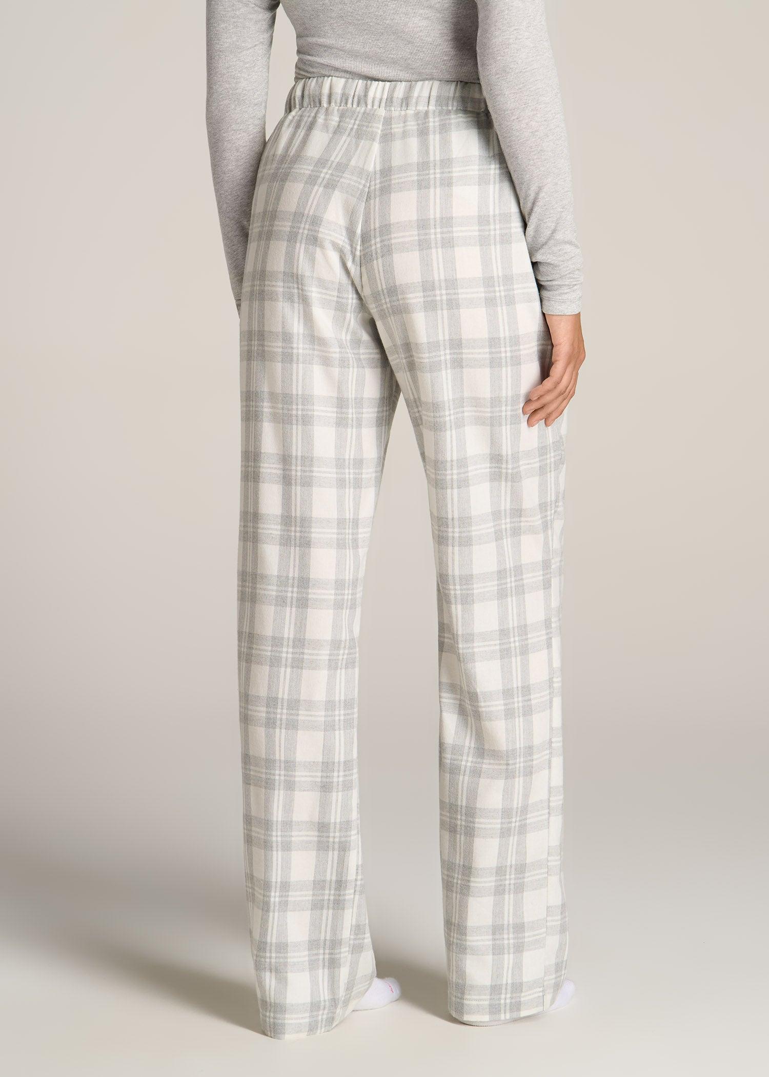 Open-Bottom Flannel Women's Tall Pajama Pants in Heather Grey and White Plaid Product Image