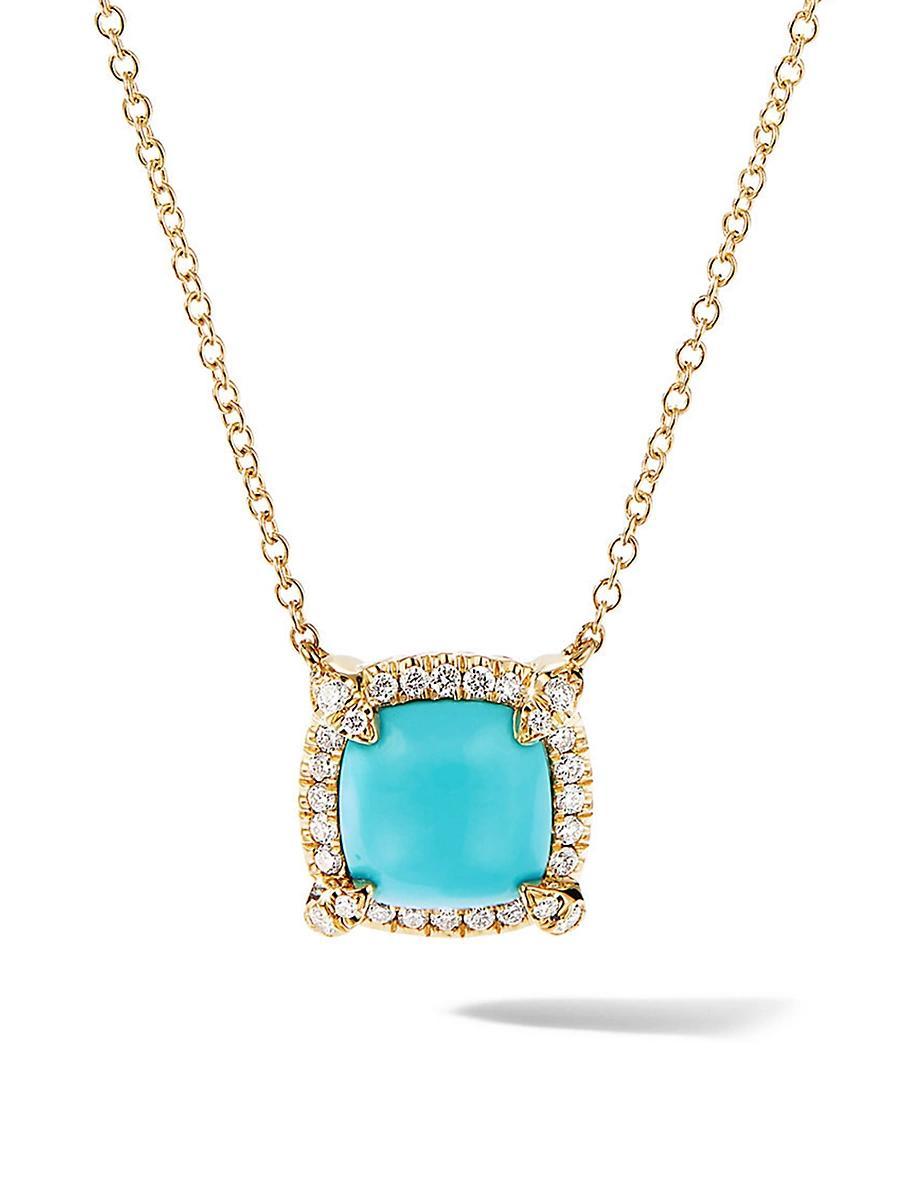 David Yurman Petite Chatelaine Pave Bezel Pendant Necklace in 18K Yellow Gold with Hampton Blue Topaz, 18 Product Image