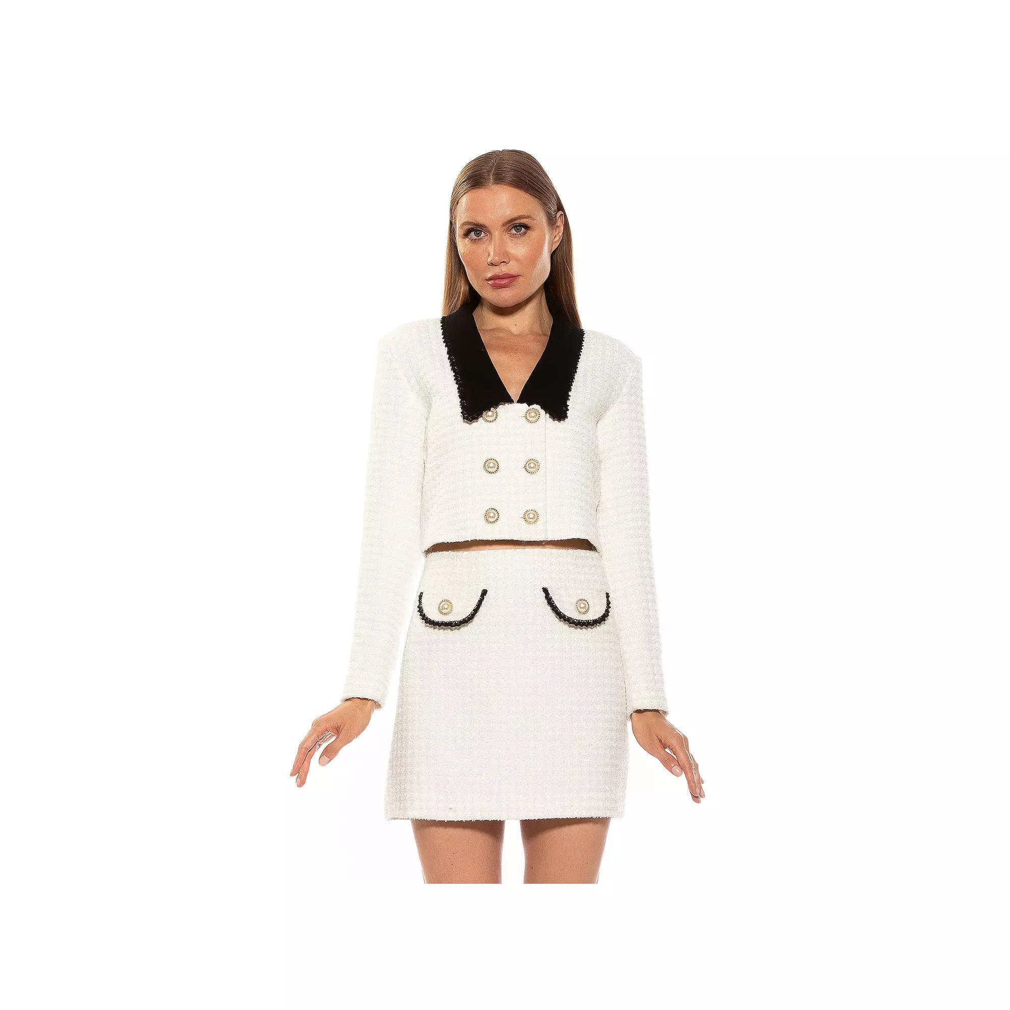 Women's ALEXIA ADMOR Aurelia Drop Lace Collar Cropped Tweed Jacket, Size: 6, Ivory Product Image