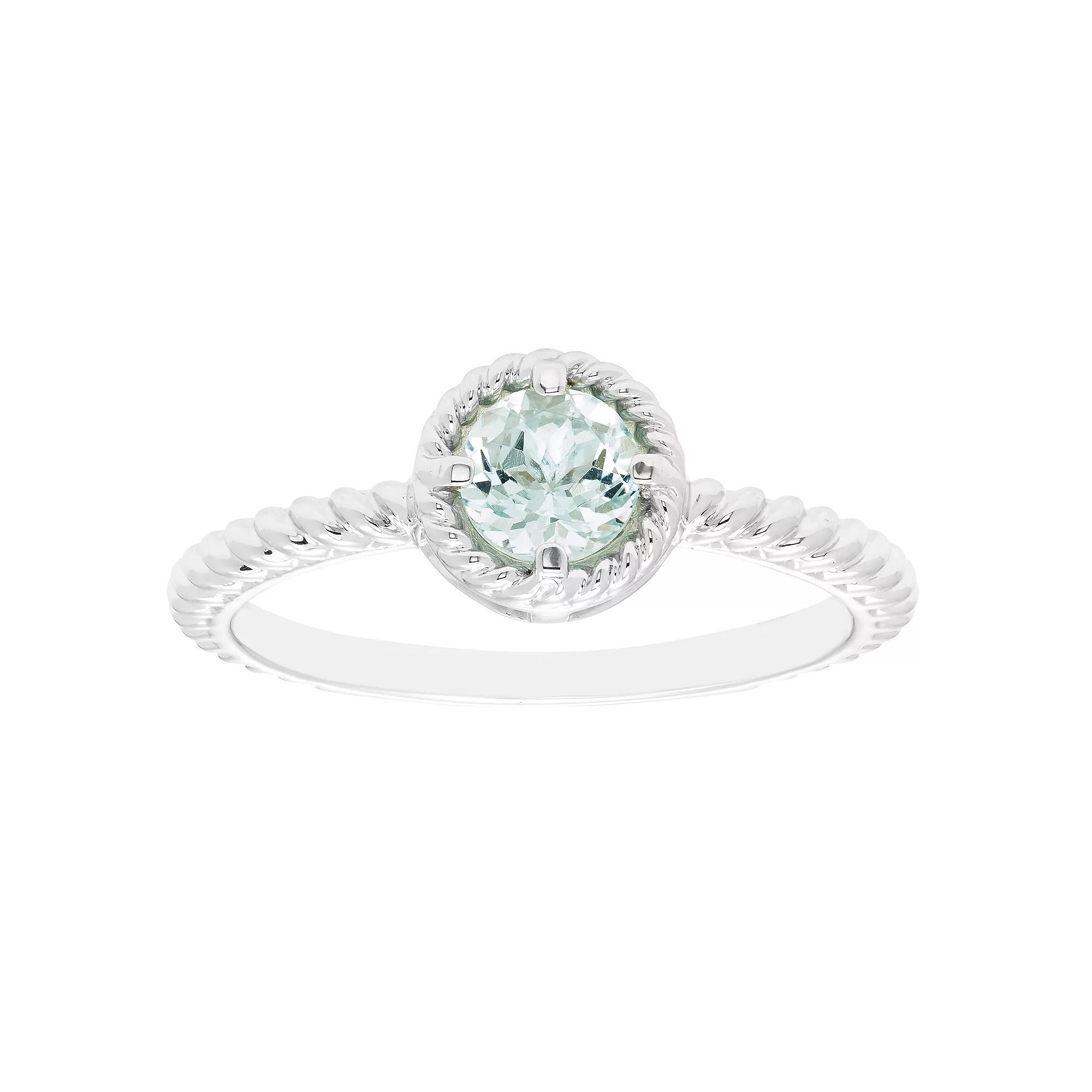 Boston Bay Diamonds Sterling Silver Genuine Aquamarine Rope Halo Stacking Ring, Womens Product Image
