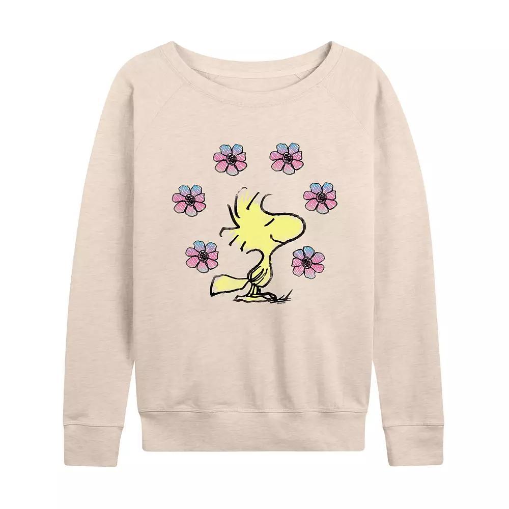 Womens Peanuts Woodstock Floral French Terry Long Sleeve Tee, Girls Product Image