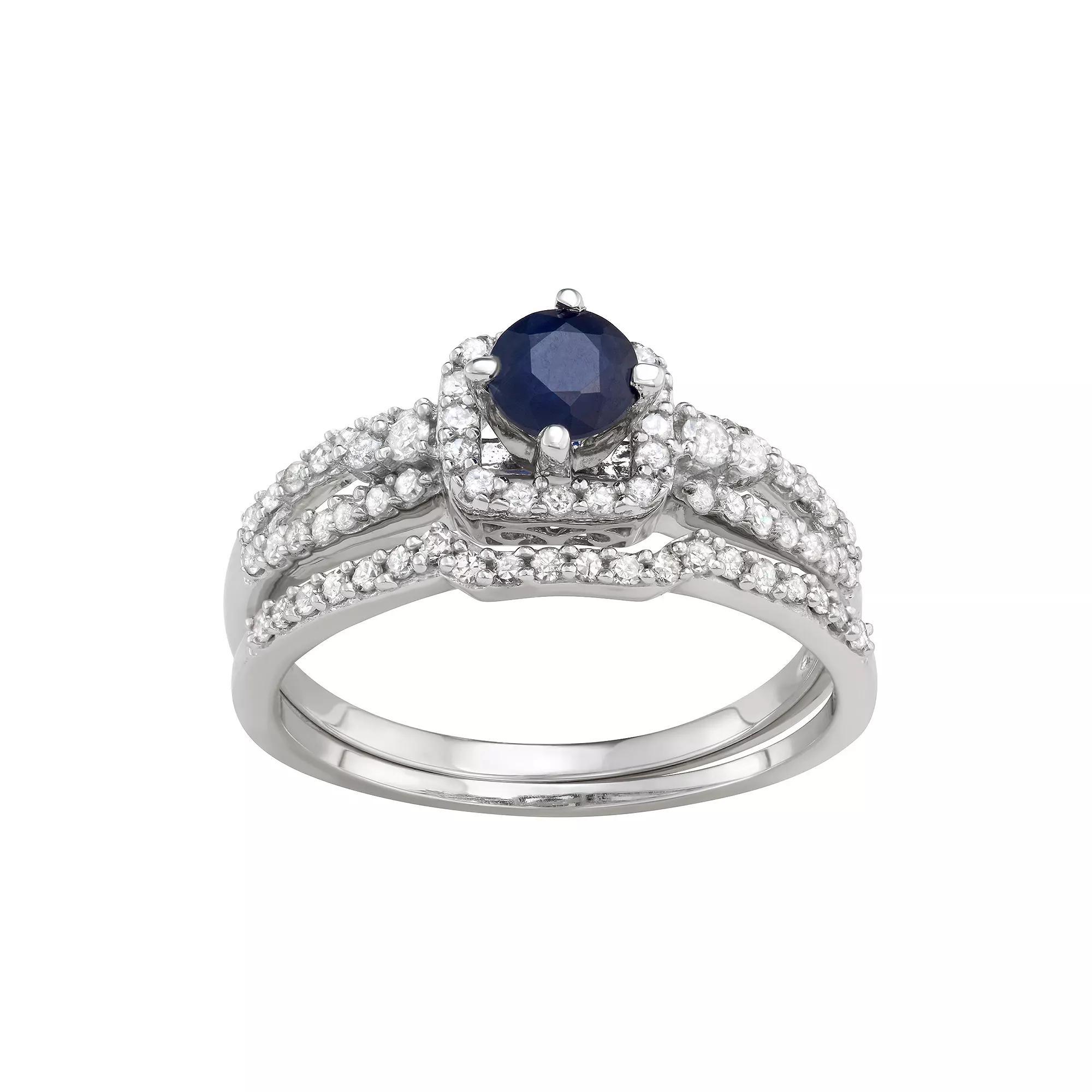 10k White Gold 1/2 Carat T.W. Diamond & Sapphire Engagement Ring Set, Women's, Size: 9, 10k Whgold Product Image