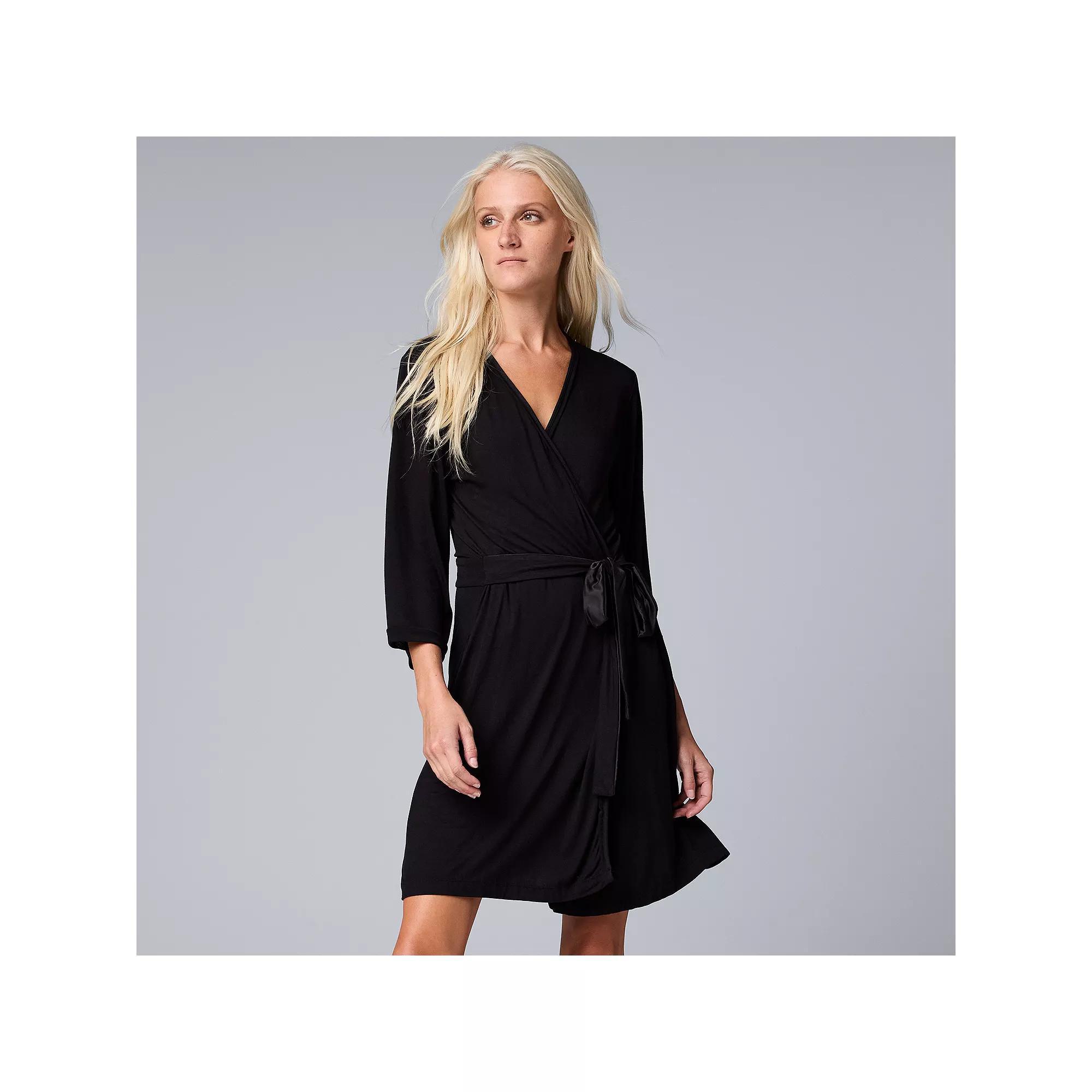 Women's Simply Vera Vera Wang Basic Luxury Wrap Robe, Size: XXL, Black Product Image