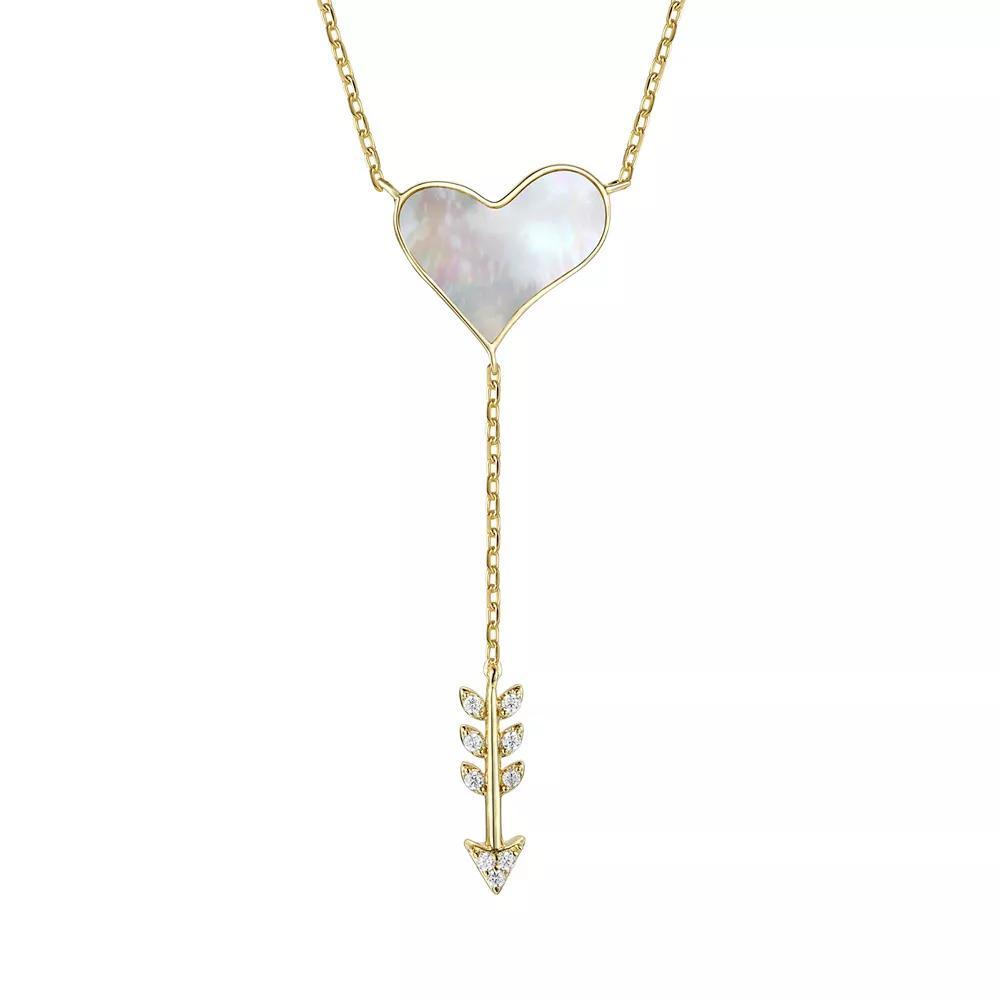 14k Gold Plated Diamond Cubic Zirconia & Mother of Pearl Cupids Arrow Heart Y-Necklace, Womens Gold Tone Product Image