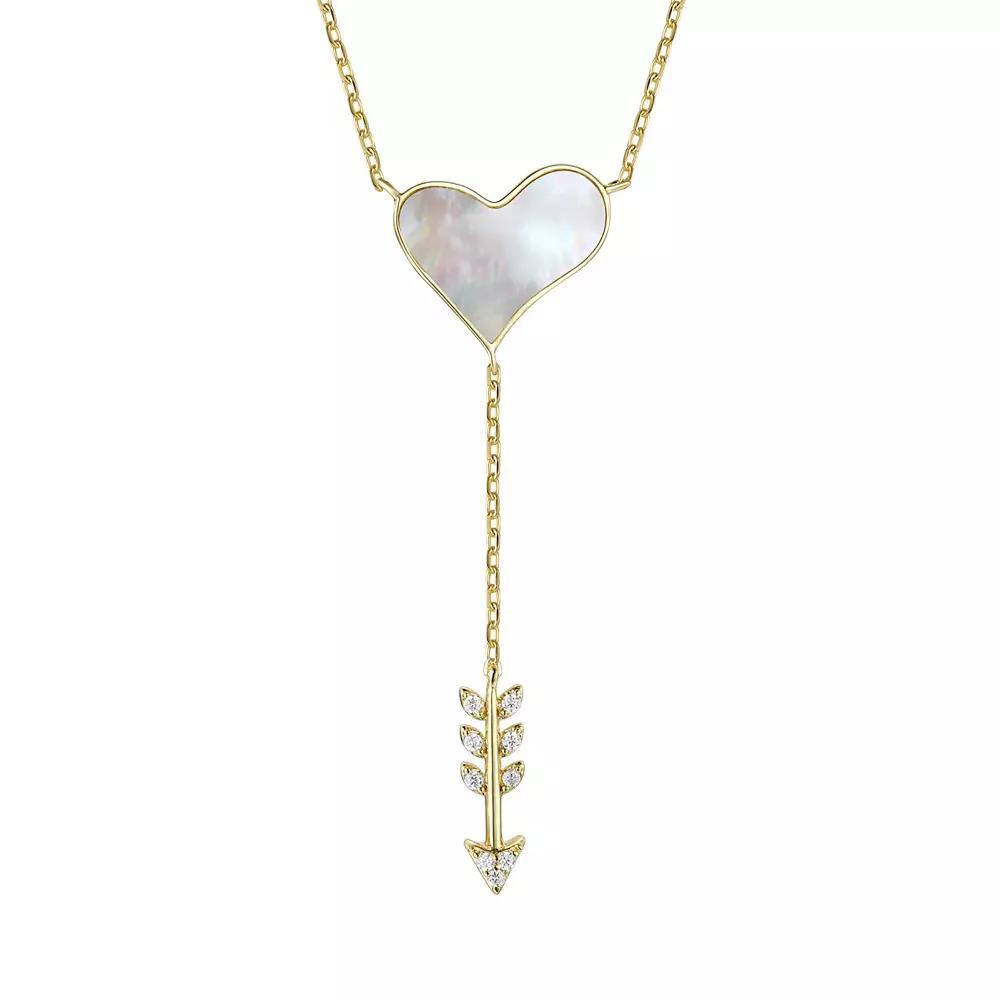 14k Gold Plated Diamond Cubic Zirconia & Mother of Pearl Cupids Arrow Heart Y-Necklace, Womens Gold Tone Product Image