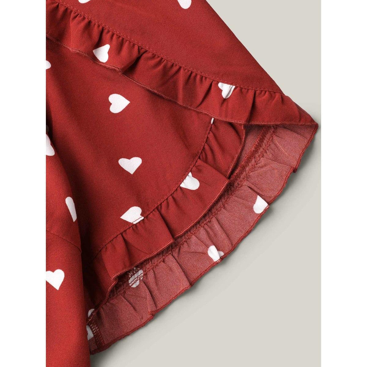 Plus Size Scarlet Ruffled Overlap Sleeve Heart Pattern Blouse Women Elegant Short sleeve Round Neck Everyday Blouses BloomChic 12/L Product Image