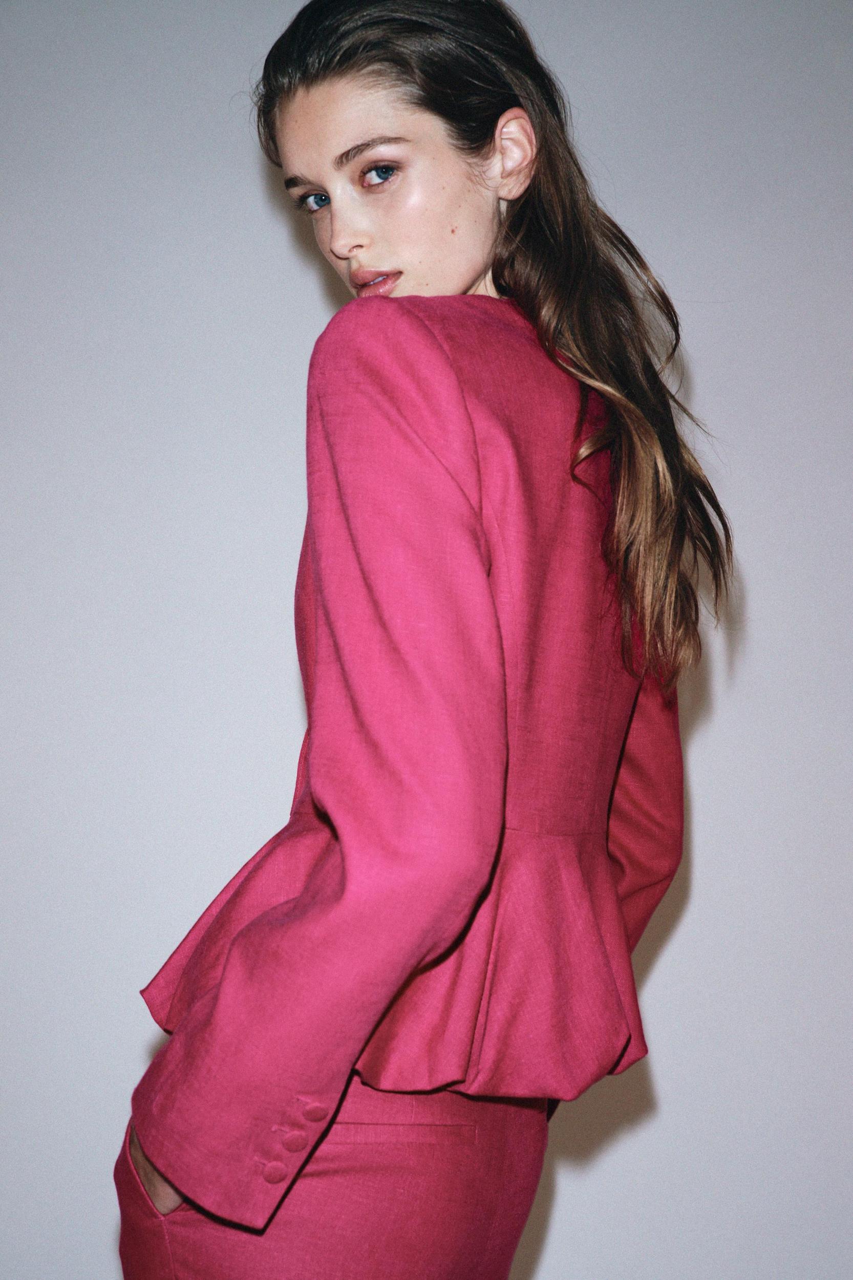 LINEN PEPLUM BLAZER Product Image