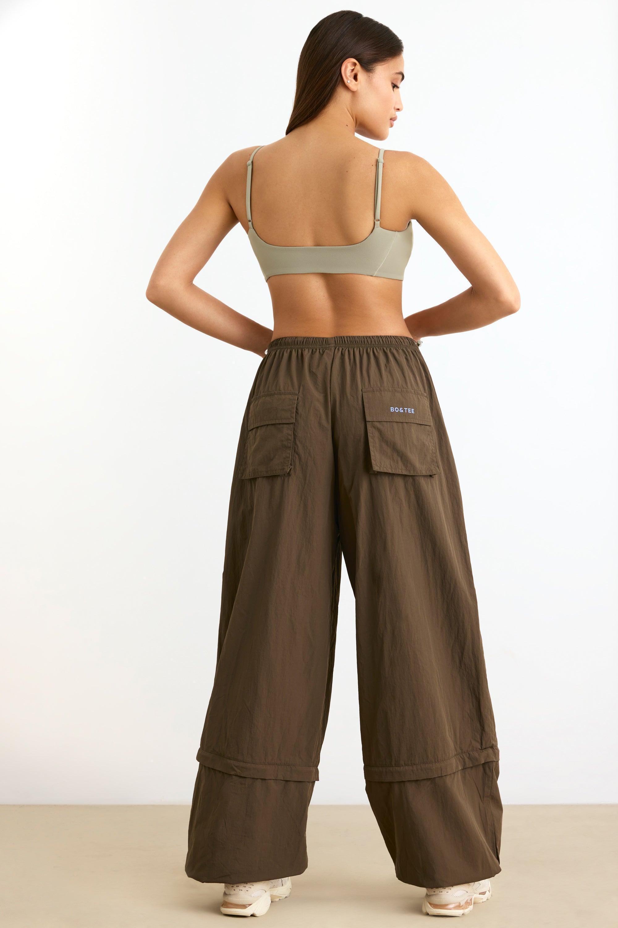 Convertible Wide Leg Track Pants in Espresso Product Image