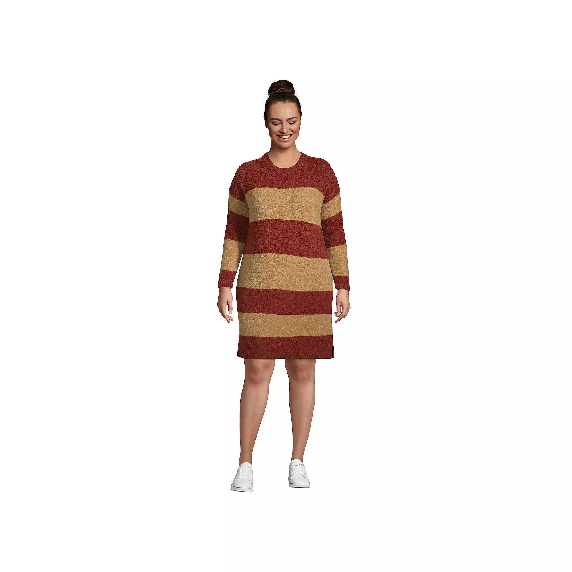 Plus Size Lands End Lounge Crewneck Sweater Dress, Womens Red Red Stripe Product Image
