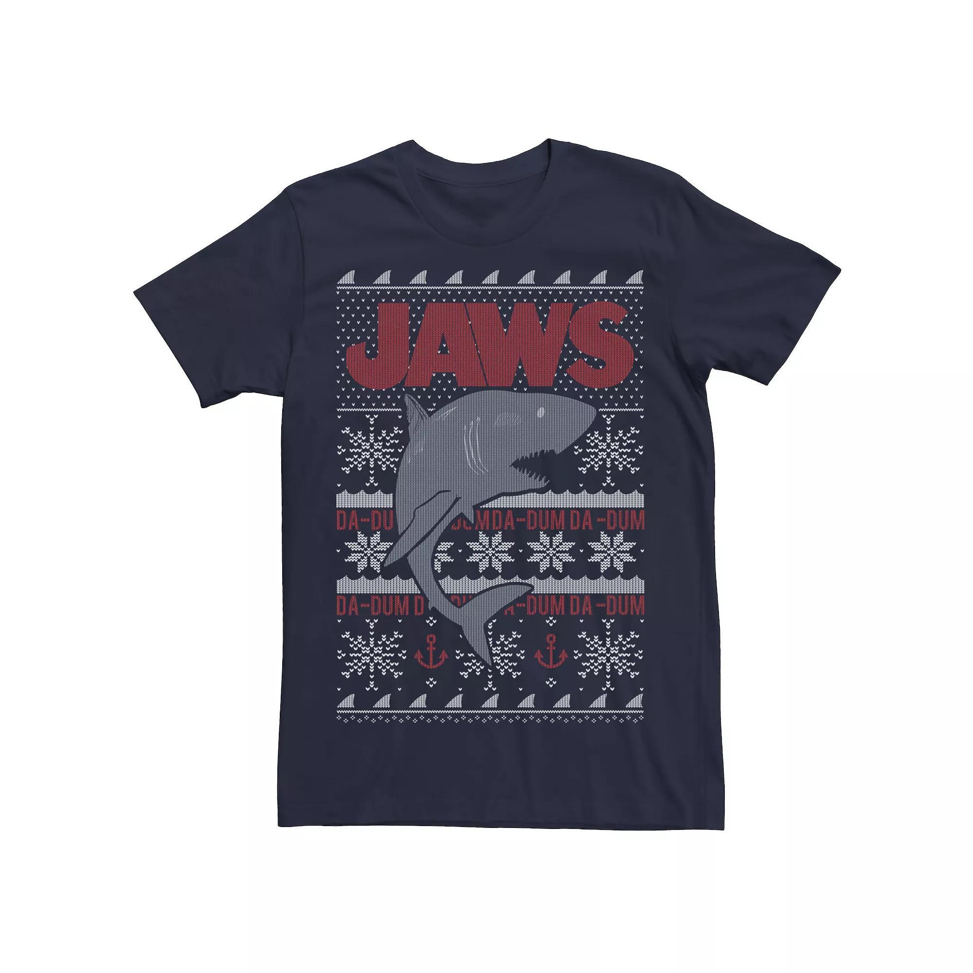 Men's Jaws Dun Dun Shark Ugly Christmas Sweater Tee, Size: 3XL, Blue Product Image