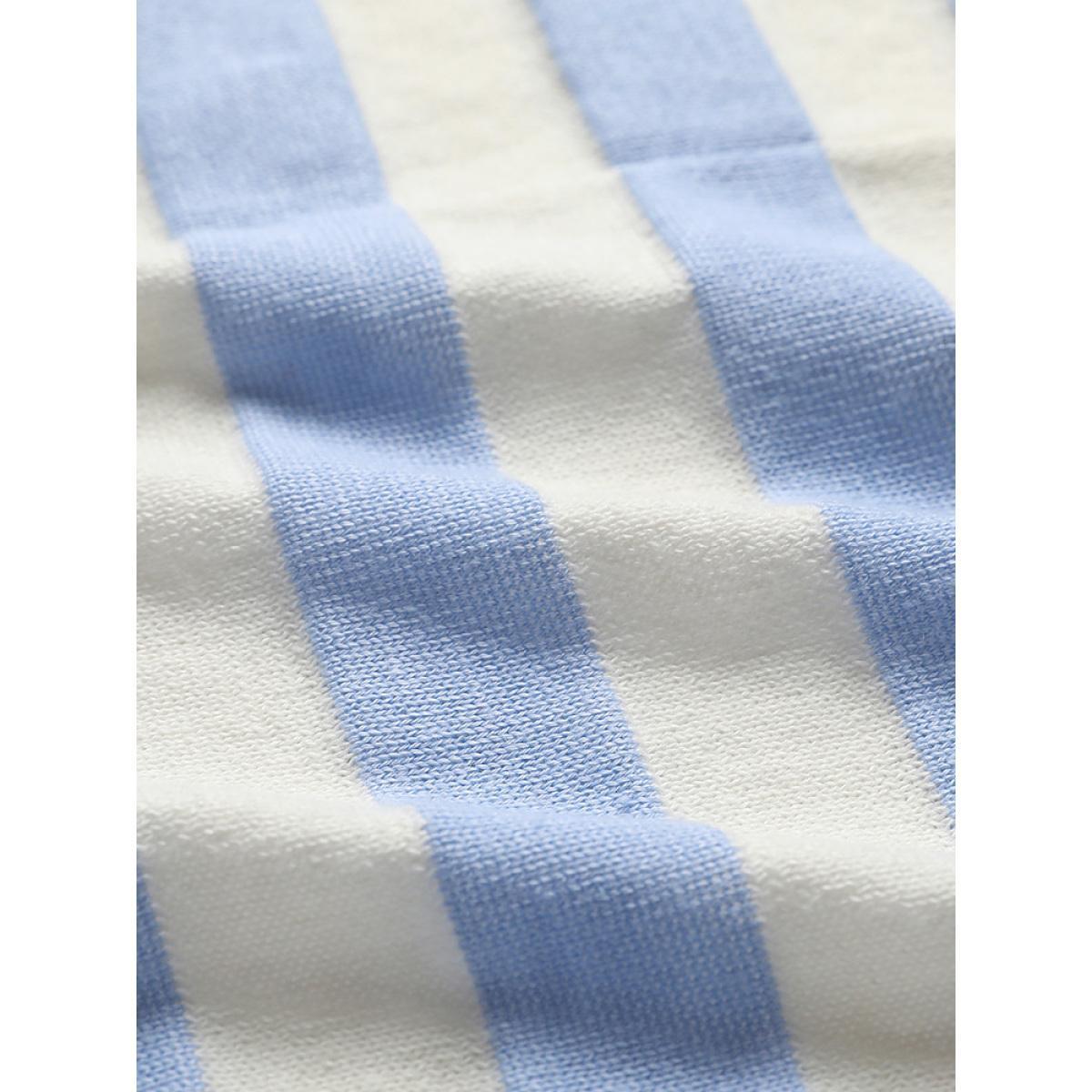 Plus Size Striped Button Down Patched Pocket Cardigan LightBlue Women Casual Loose Long Sleeve Everyday Cardigans BloomChic 18-20/2X Product Image
