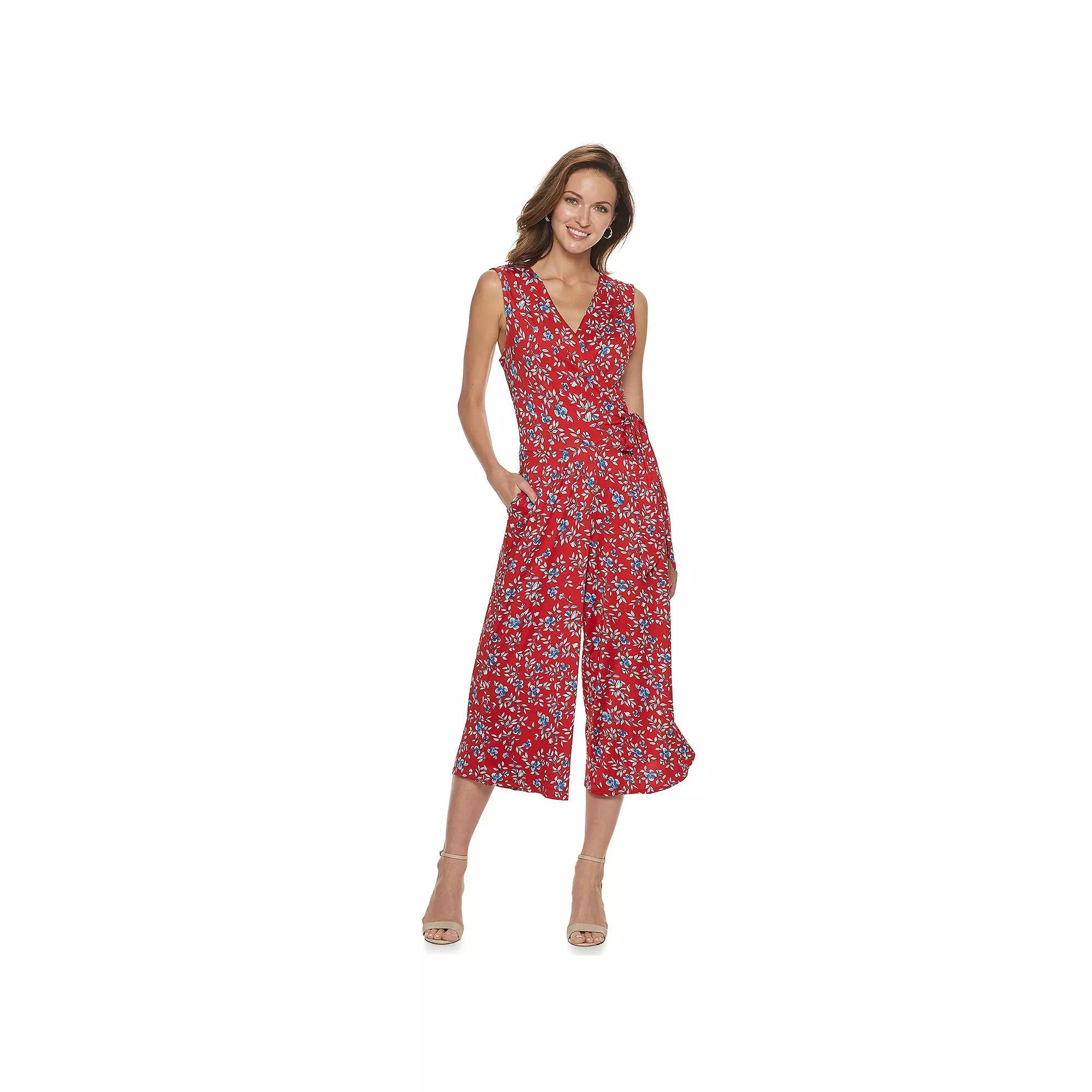 Womens Nina Leonard Print Surplice Wide-Leg Jumpsuit Product Image