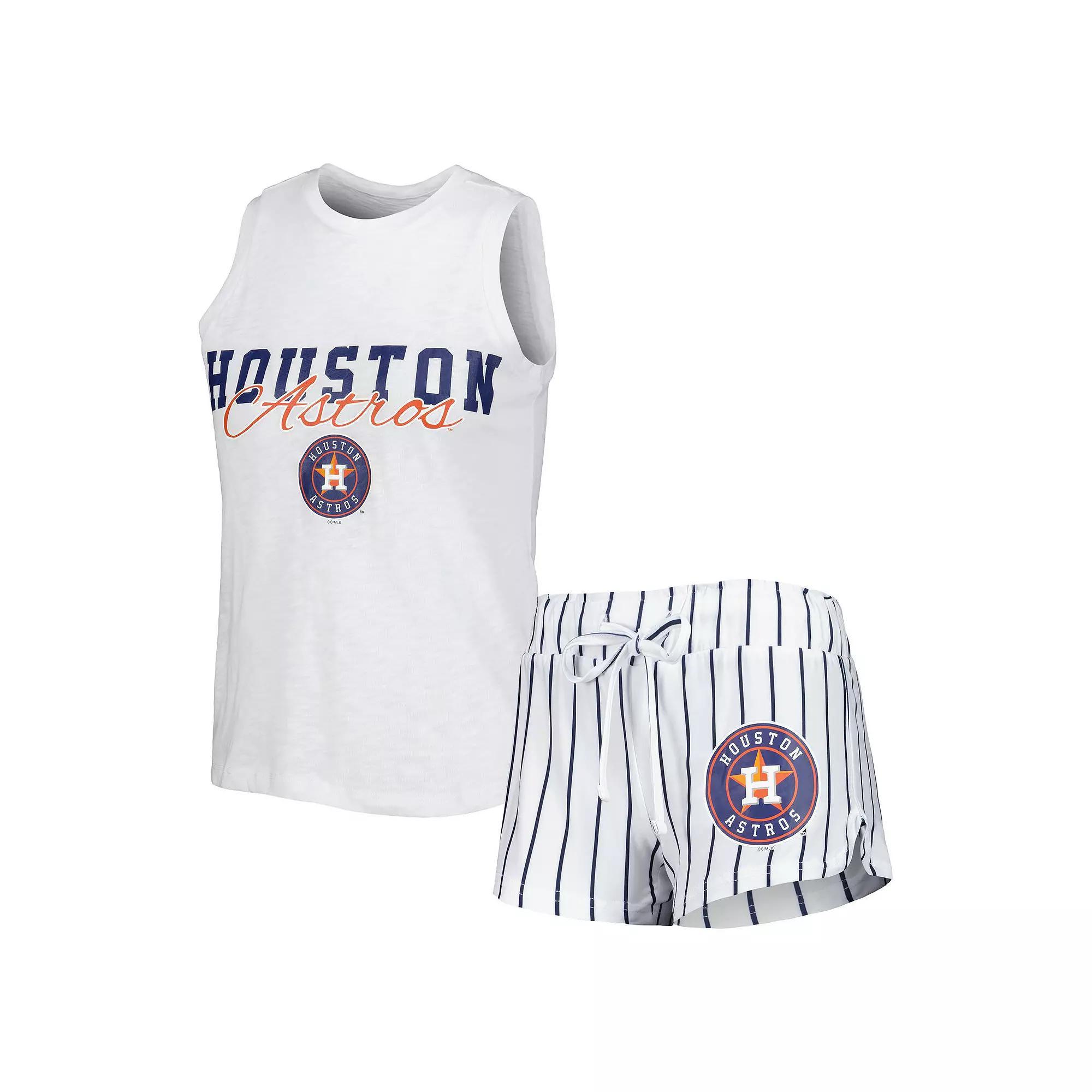 Women's Concepts Sport White Houston Astros Reel Pinstripe Tank Top & Shorts Sleep Set, Size: Medium Product Image