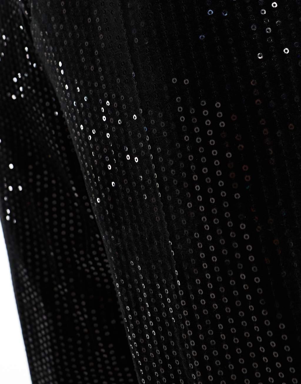 ASOS DESIGN smart high waist straight pants in black sequin Product Image
