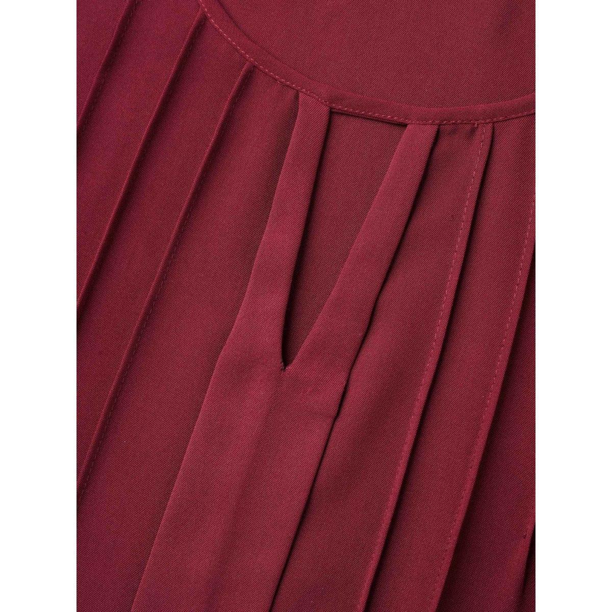 Plus Size Scarlet Plain Neck Cut-Out Pintuck Shirt Women At the Office Short sleeve Round Neck Work Blouses BloomChic 28/5X Product Image