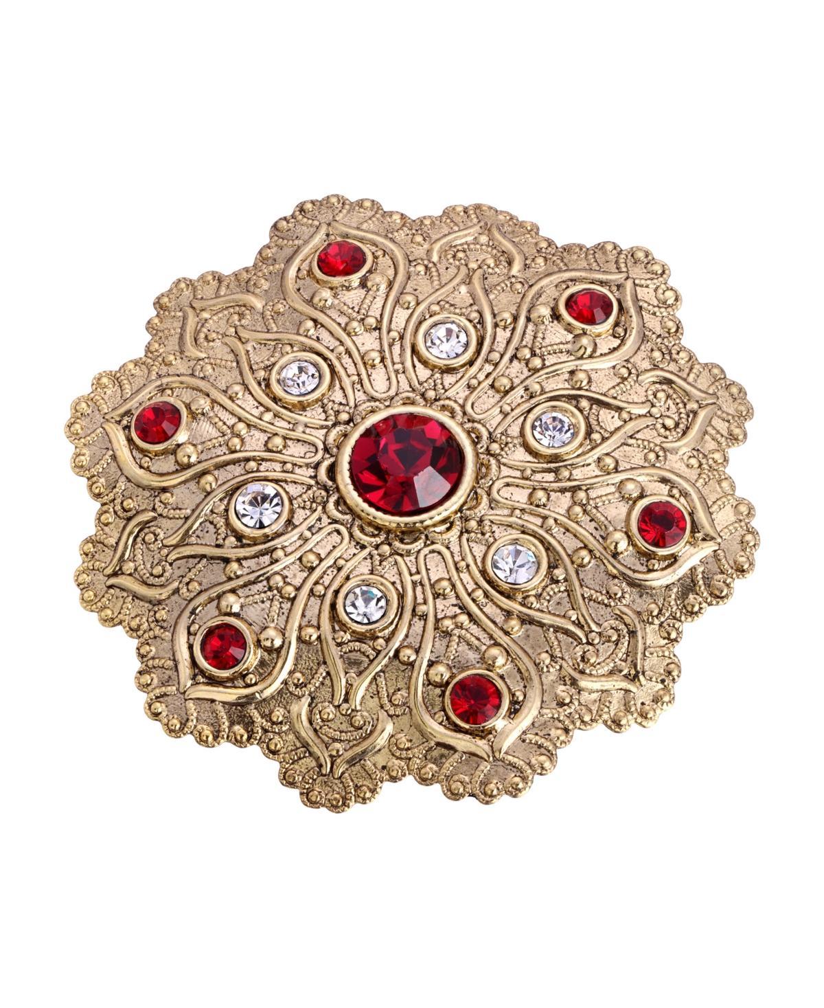 1928 Gold Tone Flower Crystal Pin, Womens, Red Product Image