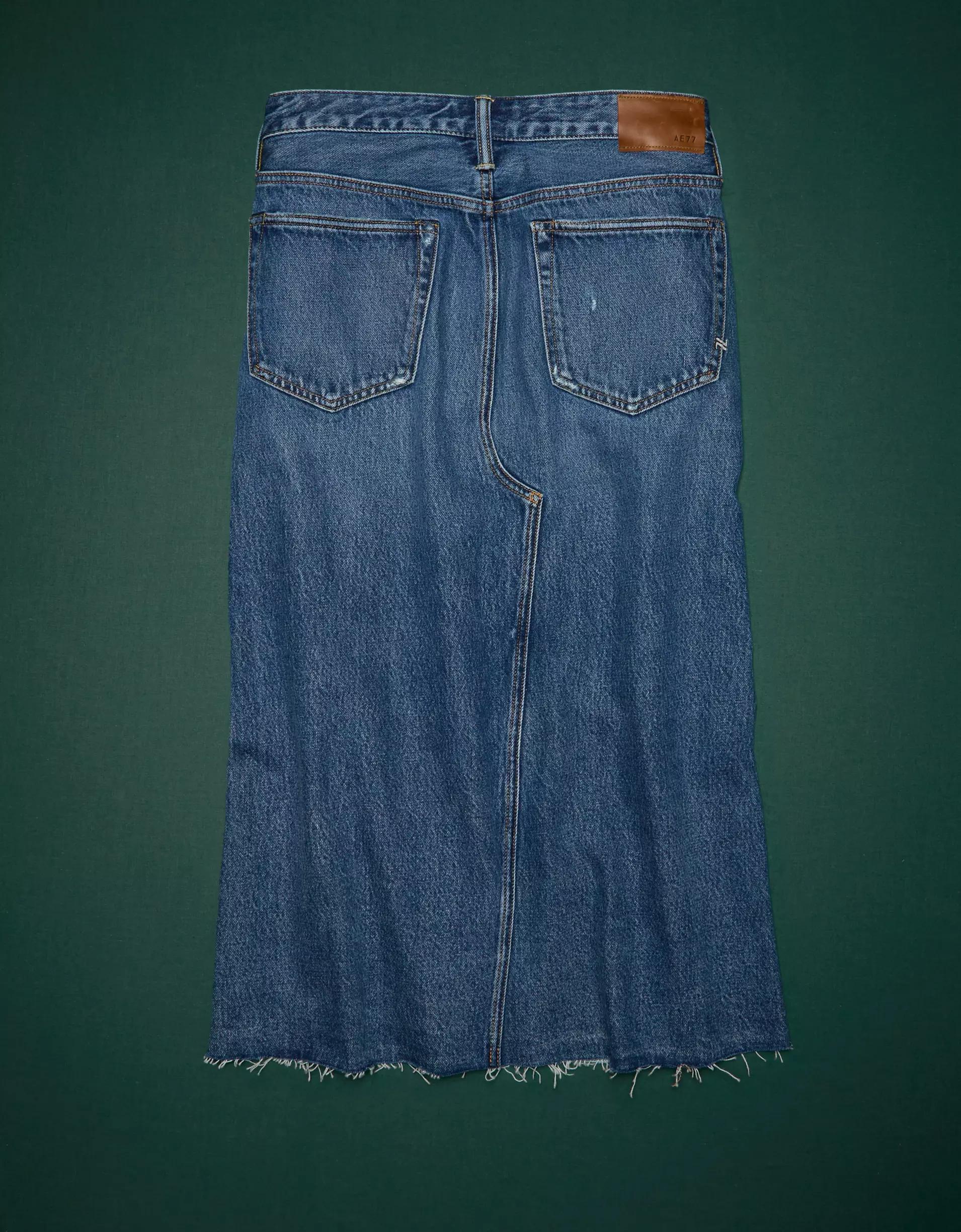 AE77 Premium Denim Midi Skirt Product Image