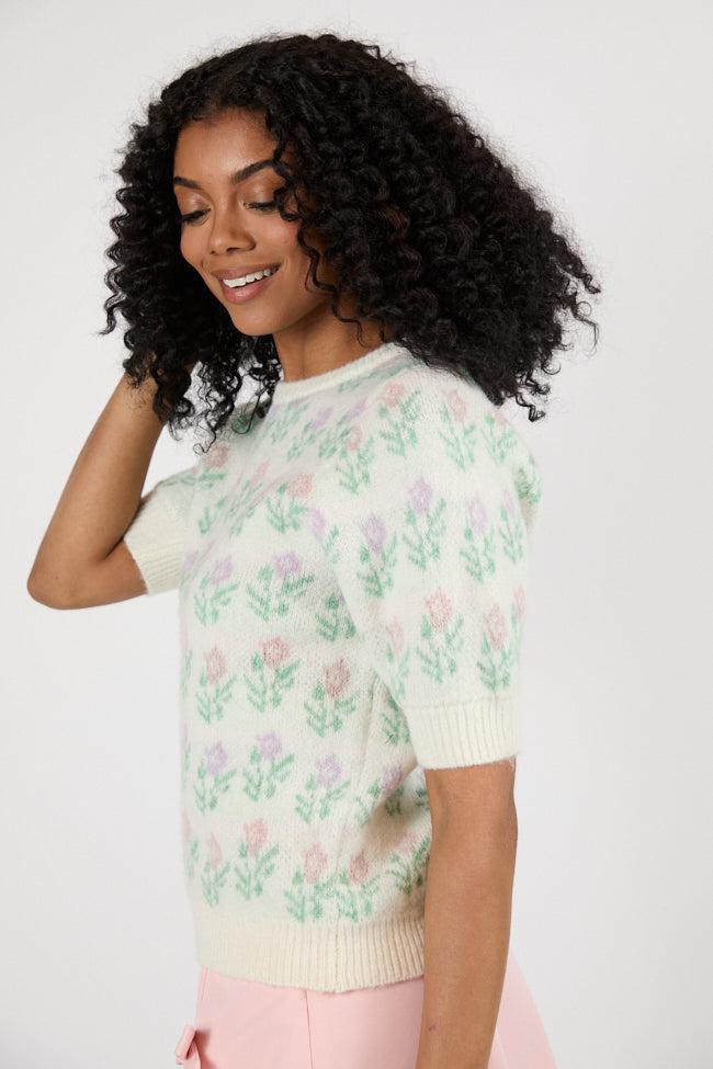 Fields Of Love Ivory Multi Block Floral Pattern Sweater FINAL SALE Product Image