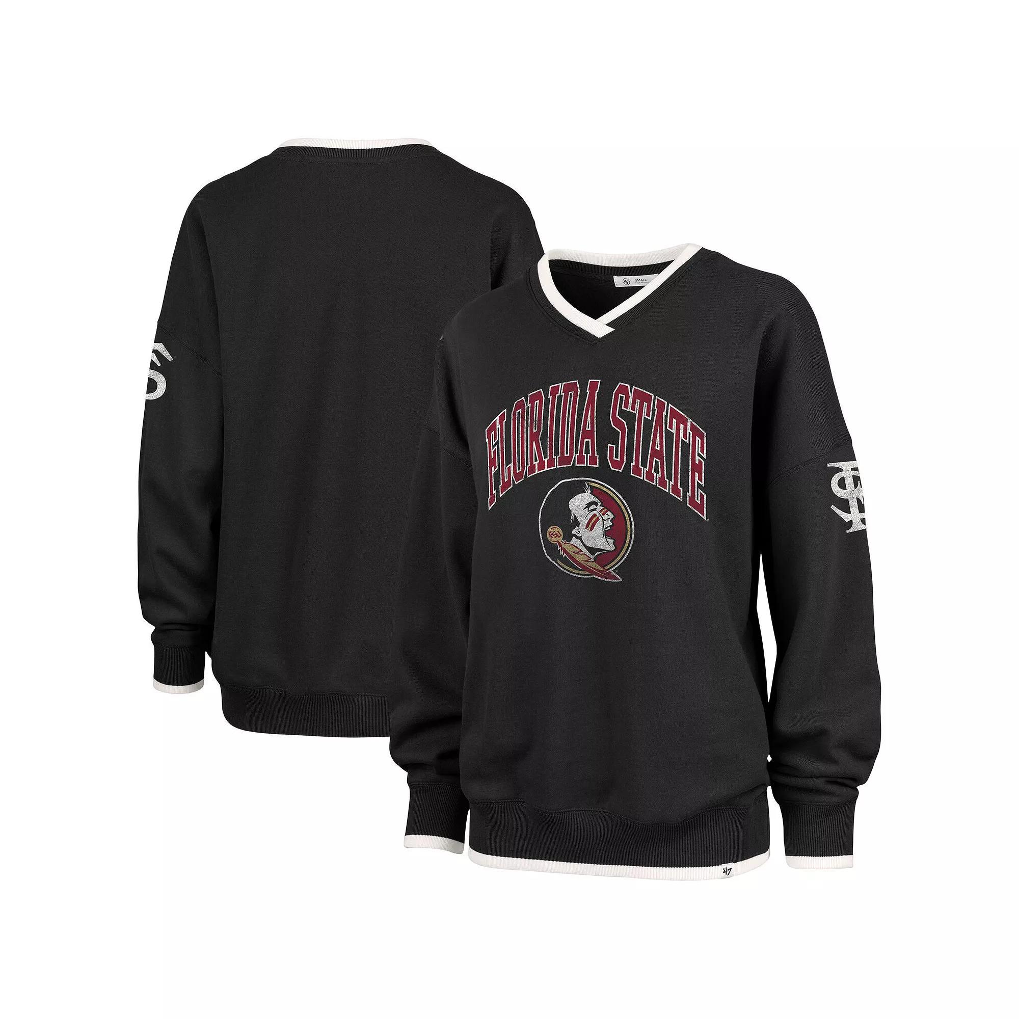 Women's '47 Black Florida State Seminoles Clubhouse Daze Eighty V-Neck Pullover Sweatshirt, Size: XL Product Image