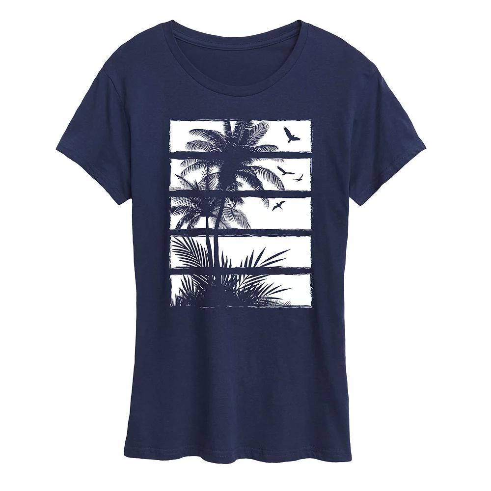Womens Palm Tree Silhouette Panels Graphic Tee Blue Product Image
