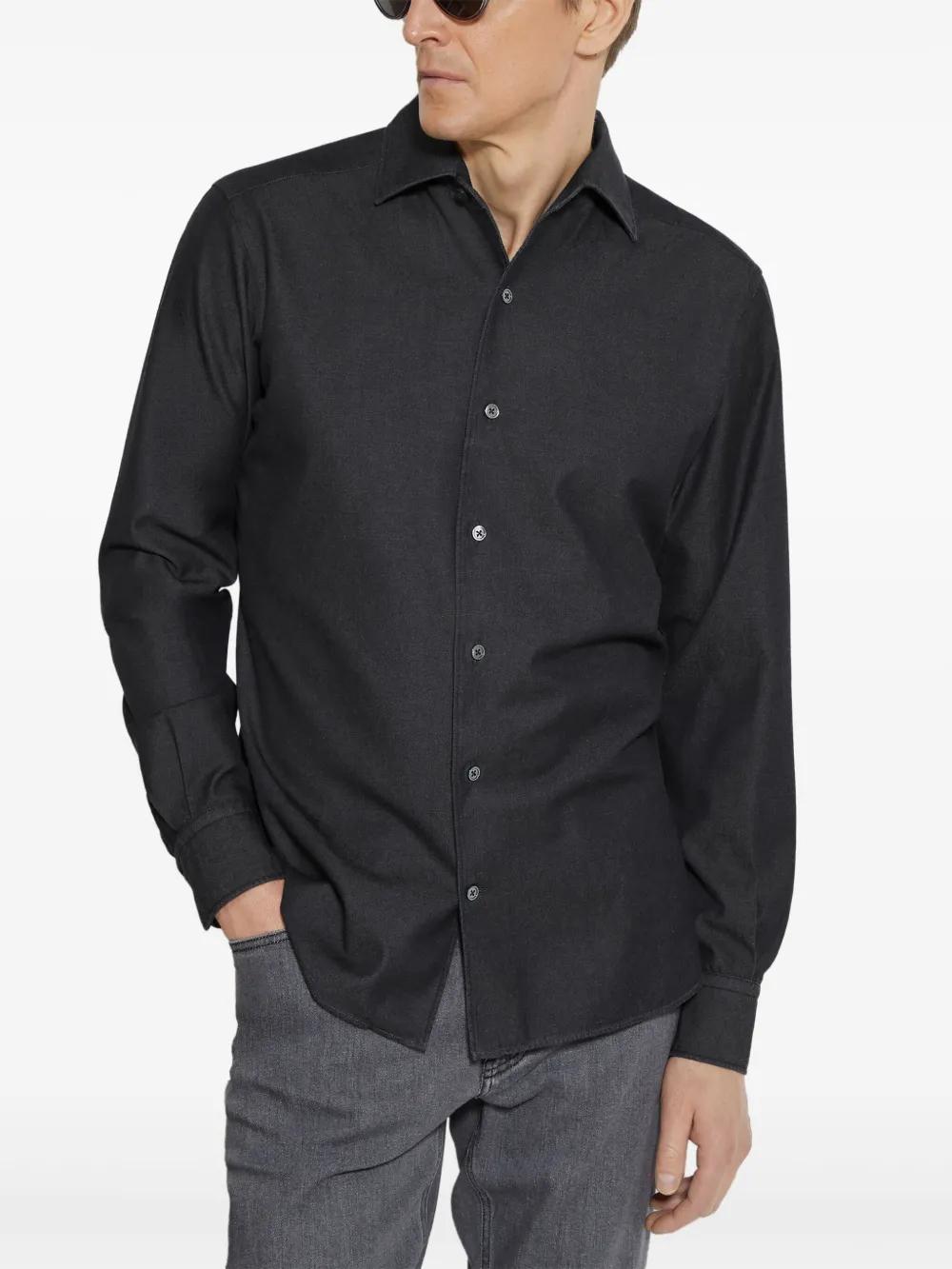 ZEGNA Spread-collar Long-sleeve Shirt In Black Product Image