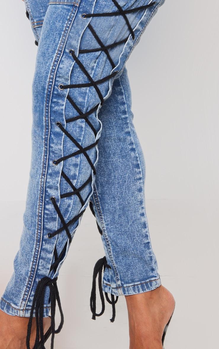 Shape Light Blue Washed Denim Lace Up Skinny Jeans Product Image