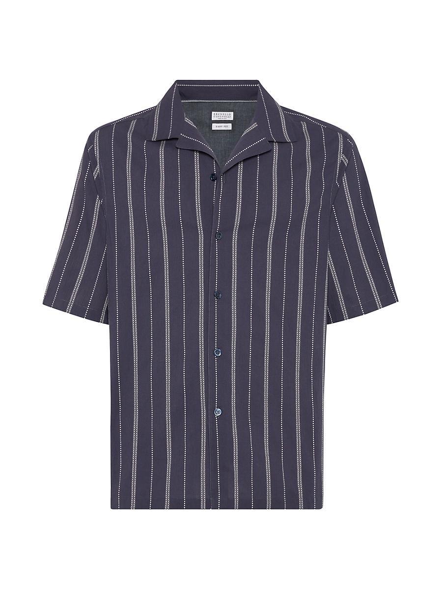 Mens Stripe Stitched Camp Shirt Product Image