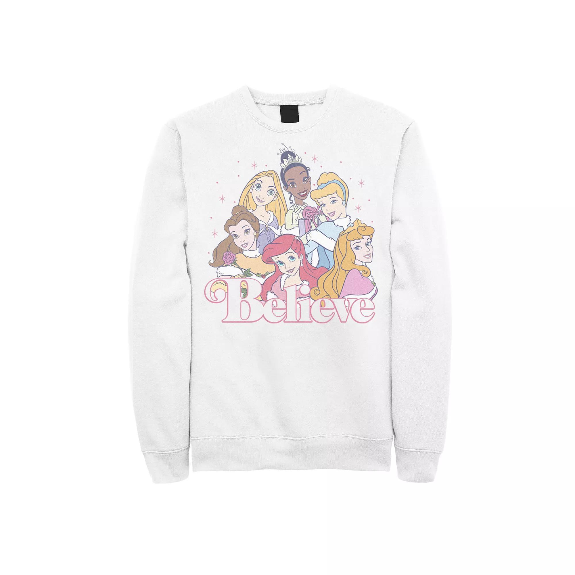 Disney's Princesses Men's Christmas Believe Group Shot Sweatshirt, Size: Small, White Product Image