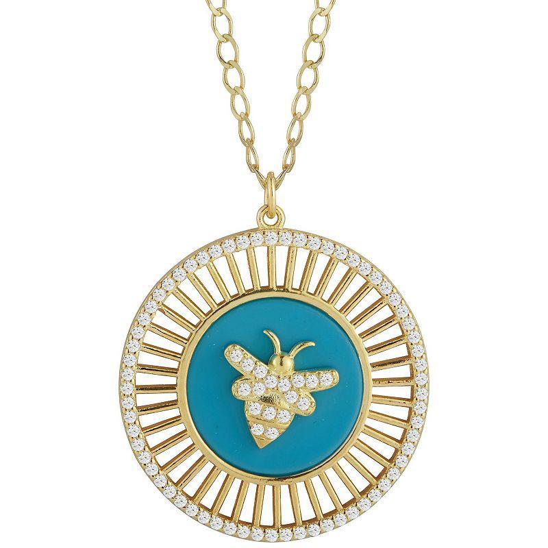 Sunkissed Sterling Cubic Zirconia Bee Medallion Necklace, Women's, Size: 18", Gold Tone Green Product Image
