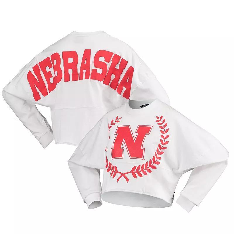 Women's White Nebraska Huskers Laurels Crop Long Sleeve T-Shirt, Size: XL Product Image
