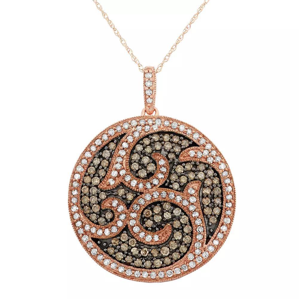 1 1/2 Carat T.W. Brown and White Diamond 10k Rose Gold Scrollwork Pendant Necklace, Women's, Size: 18" Product Image