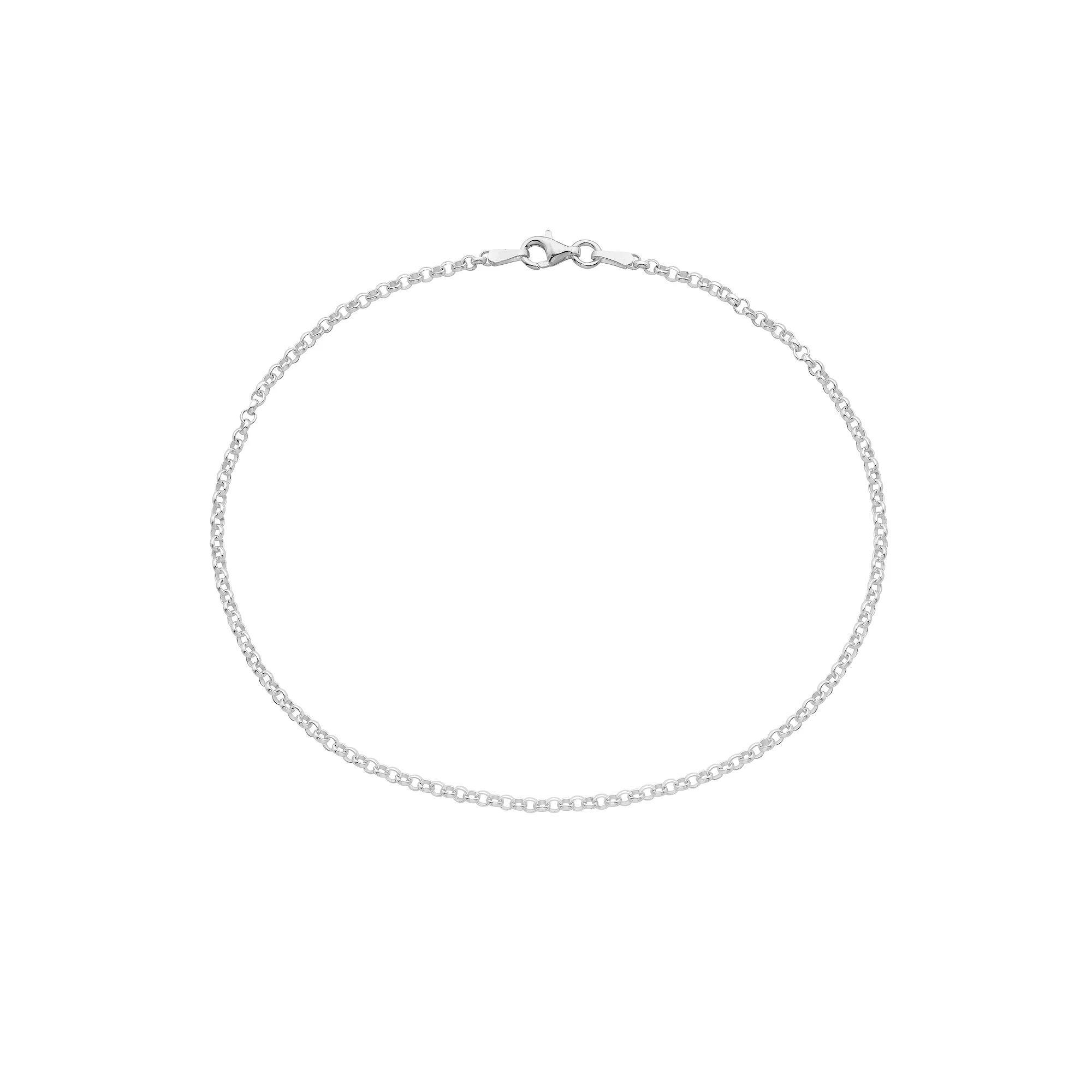 Sterling Silver Rolo Link Anklet, Womens Product Image