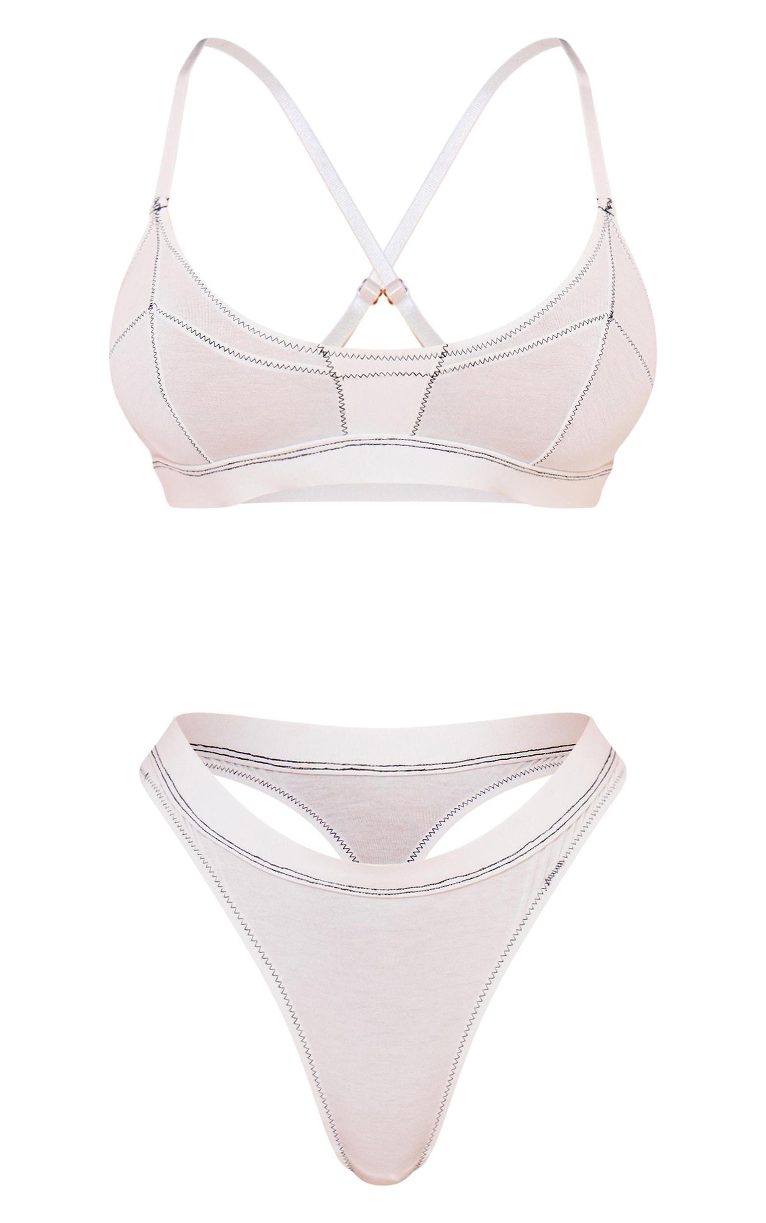 White Contrast Stitching Lingerie Set Product Image