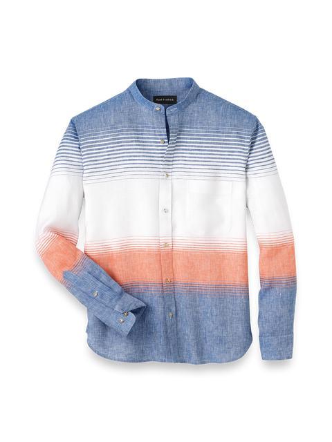 Linen Blend Horizontal Stripe Casual Shirt - Orange/blue Product Image