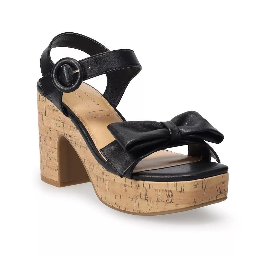 LC Lauren Conrad Aliana Bow Cork Heel Women's Sandals, Size: 5, Black Product Image